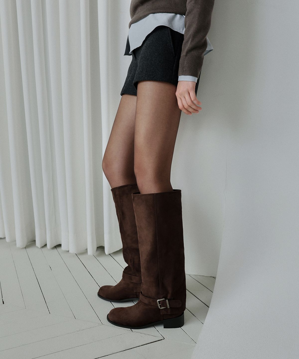 에퓨레(EPURE) BELO Suede Buckle Long Boots (3color)