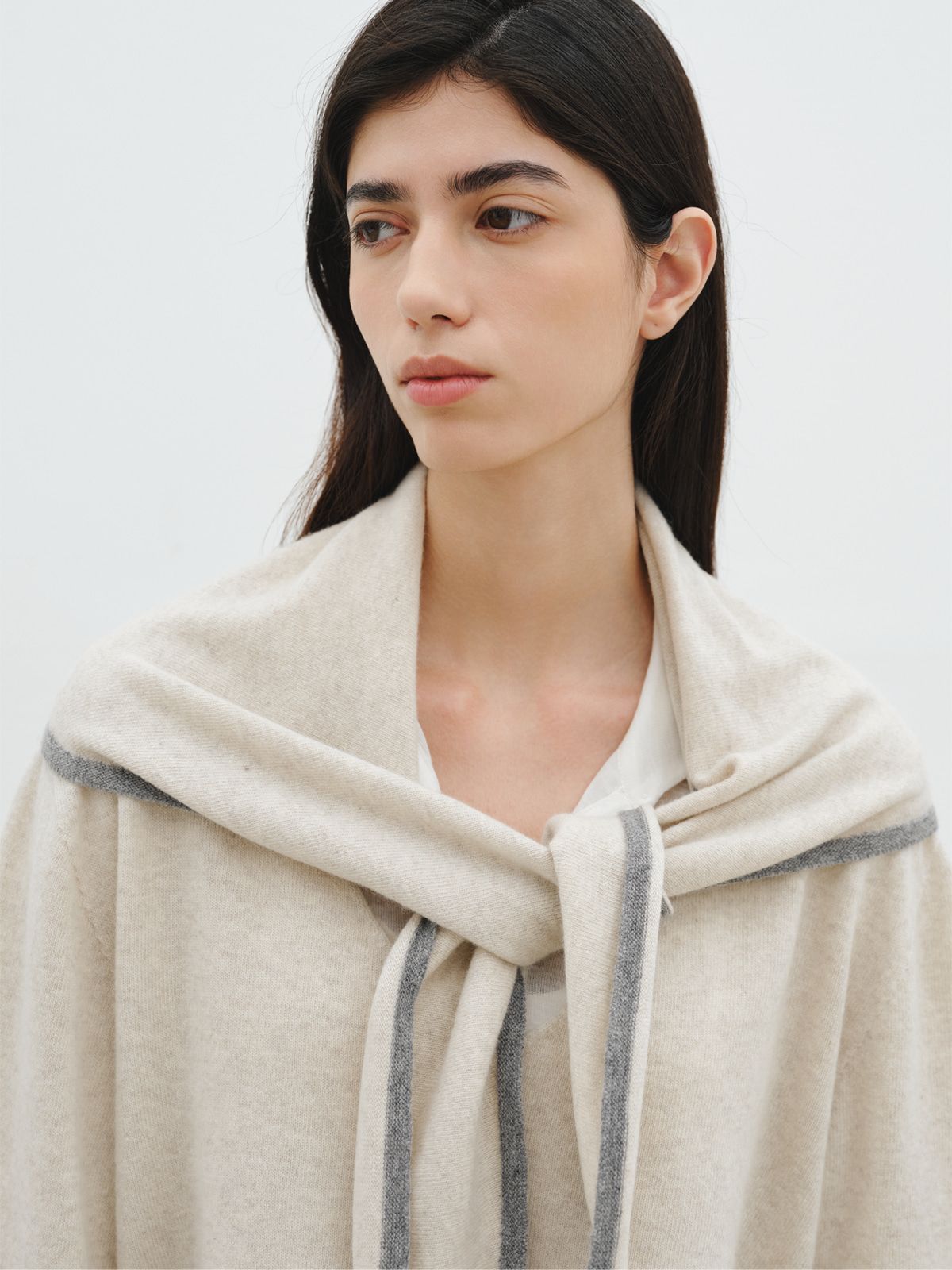 리플레인(REPLAIN) WOOL CASHMERE LINE MUFFLER_PALE BEIGE