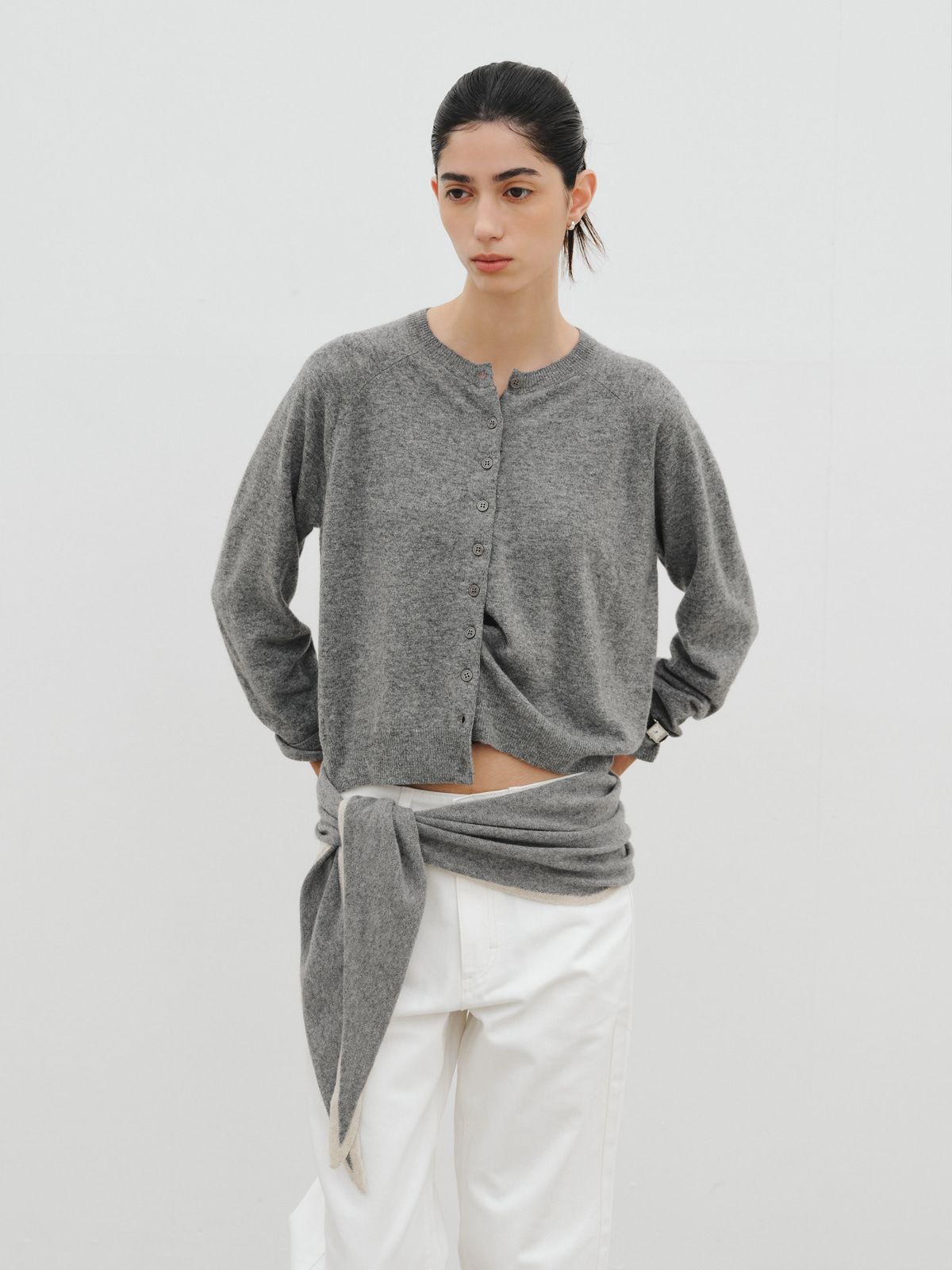리플레인(REPLAIN) WOOL CASHMERE LINE MUFFLER_GREY