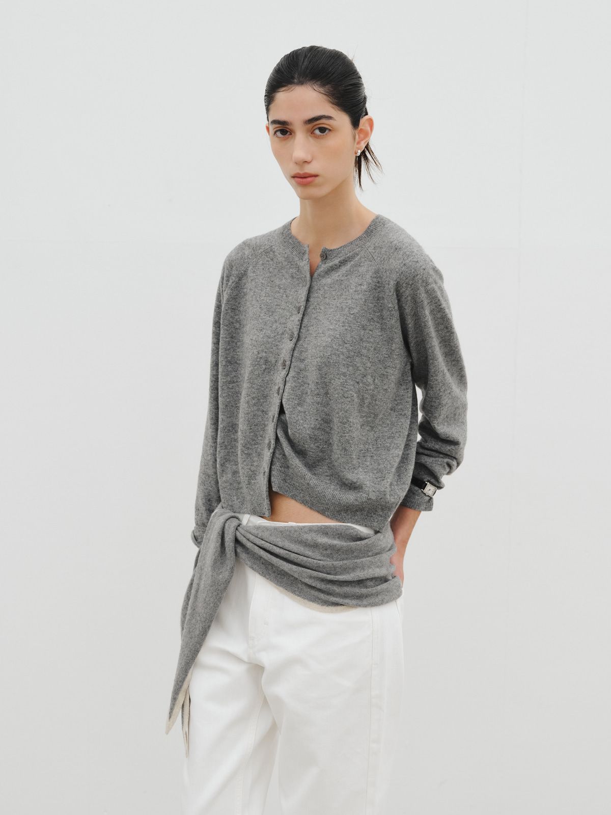 리플레인(REPLAIN) WOOL CASHMERE LINE MUFFLER_GREY