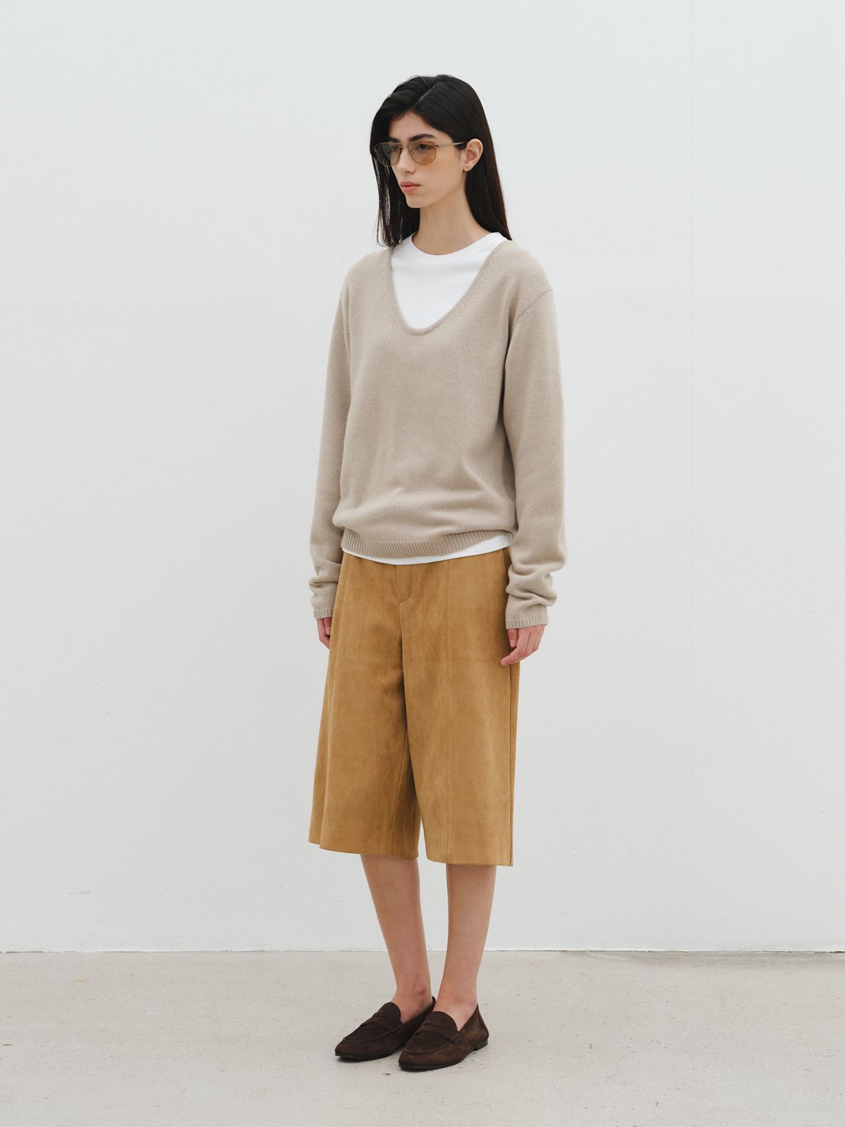 리플레인(REPLAIN) CASHMERE BLEND U-NECK KNIT_BEIGE
