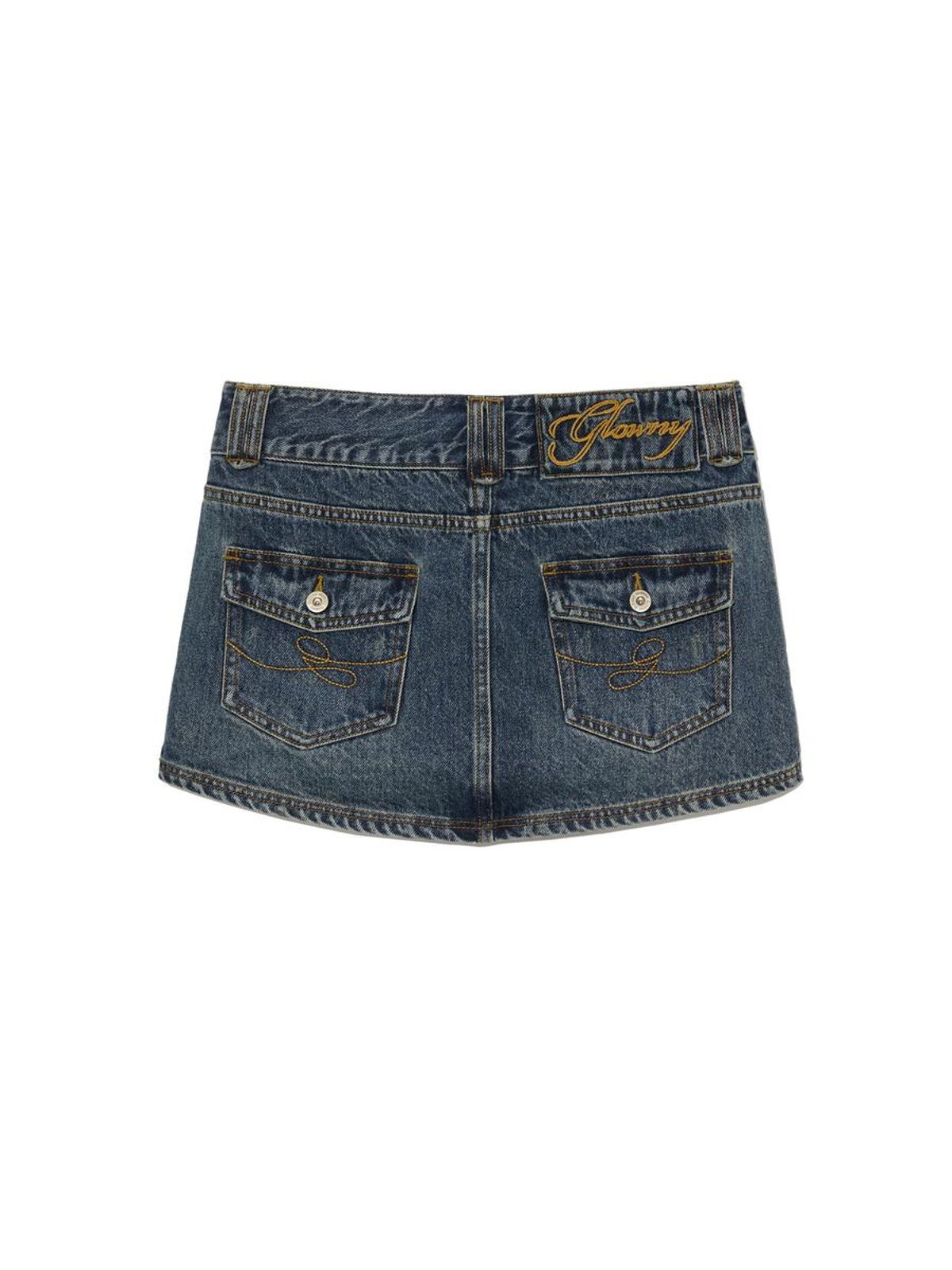 글로니(GLOWNY) CURVY DENIM MINI SKIRT (DEEP BLUE)