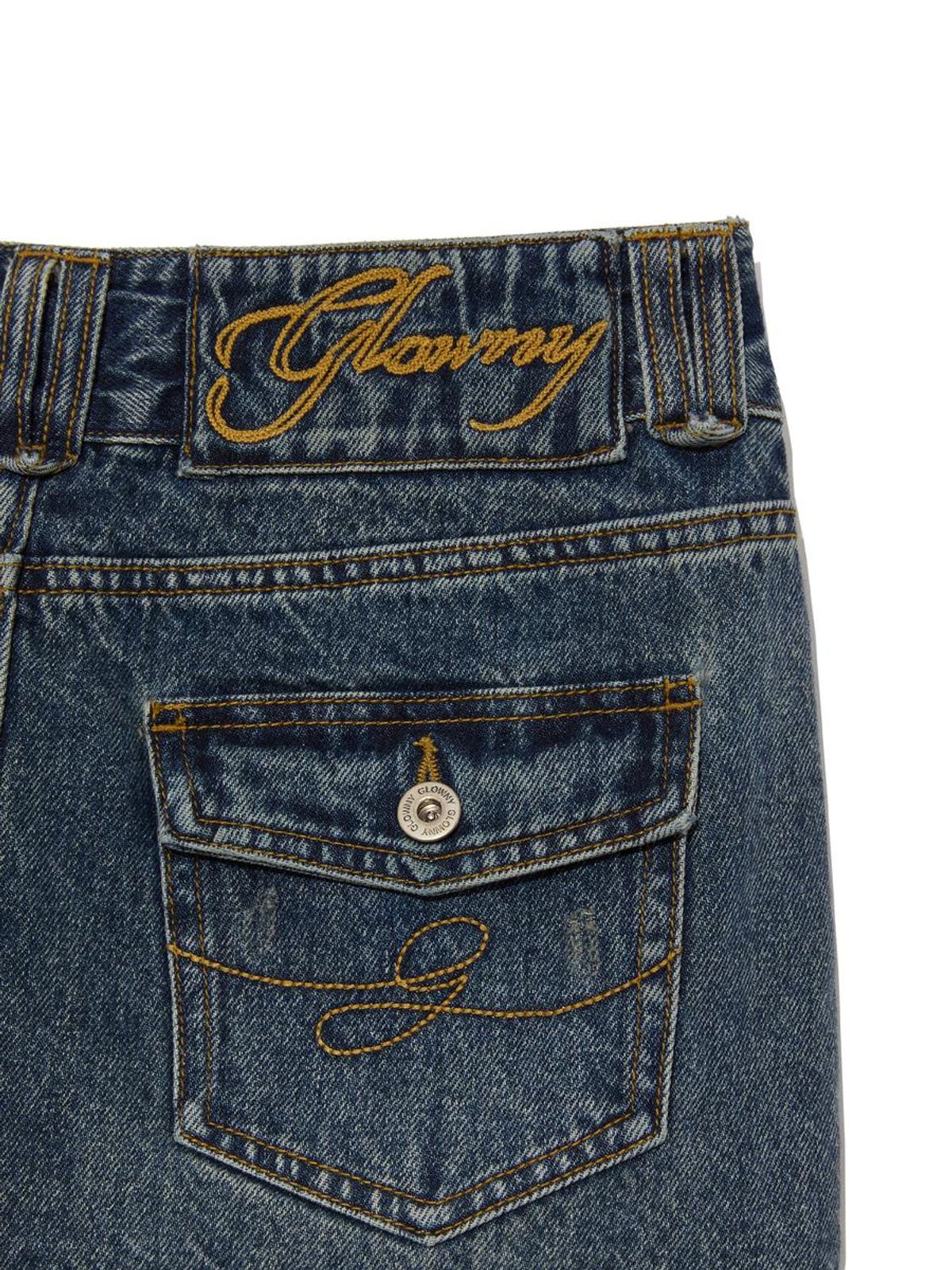 글로니(GLOWNY) CURVY DENIM MINI SKIRT (DEEP BLUE)