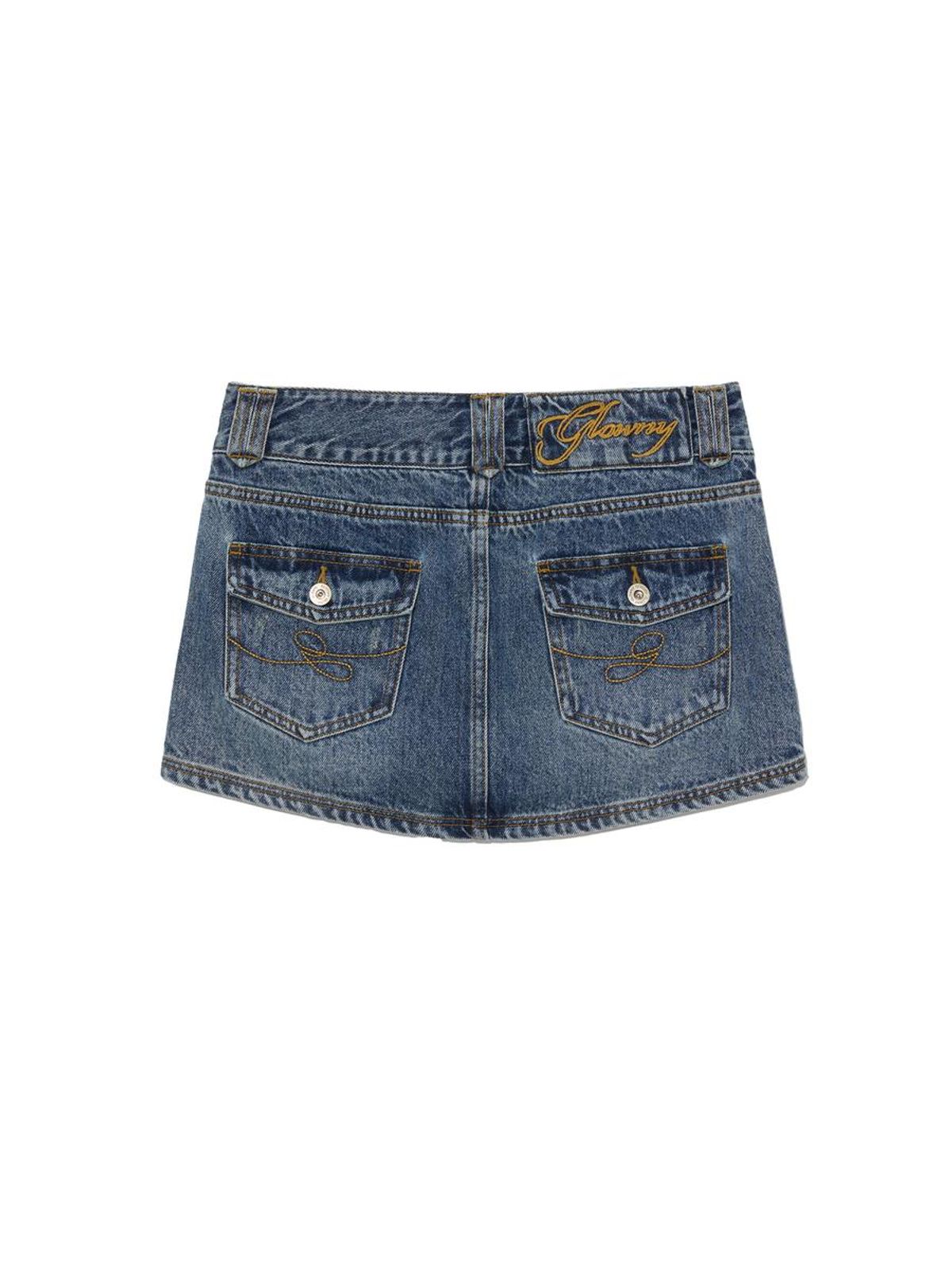 글로니(GLOWNY) CURVY DENIM MINI SKIRT (MID BLUE)
