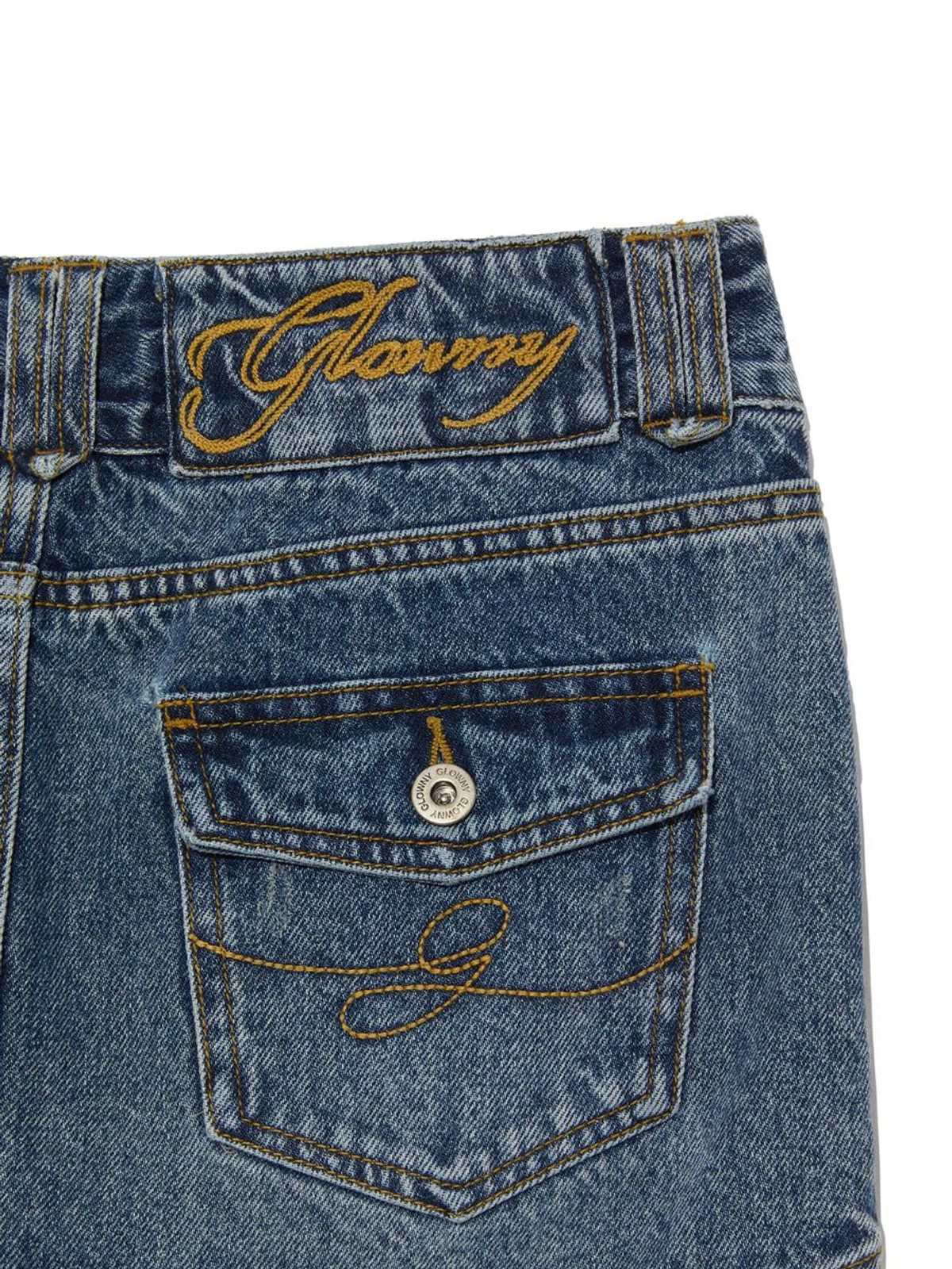 글로니(GLOWNY) CURVY DENIM MINI SKIRT (MID BLUE)