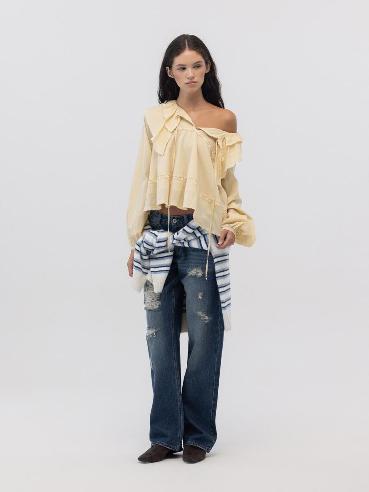 글로니(GLOWNY) MALLOW LACE BLOUSE (YELLOW)