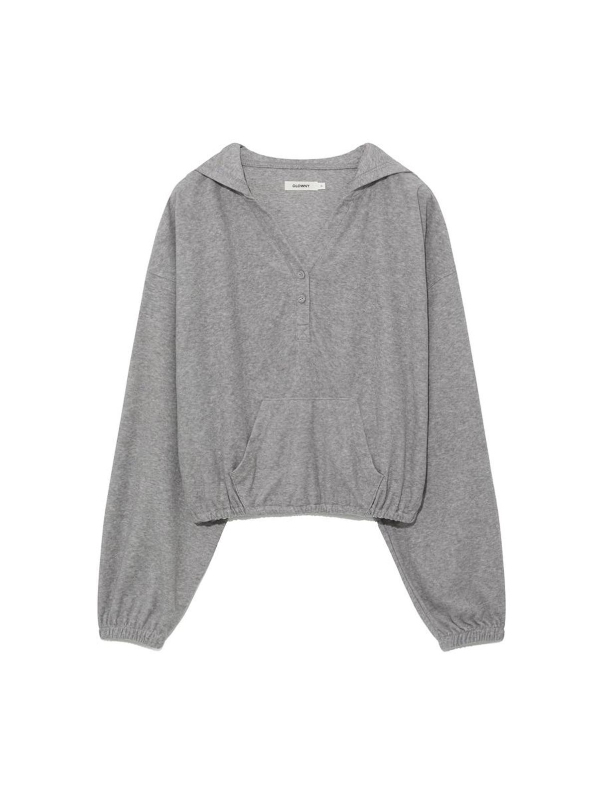 글로니(GLOWNY) SNUG TERRY V-CUT HOODIE (MELANGE GRAY)