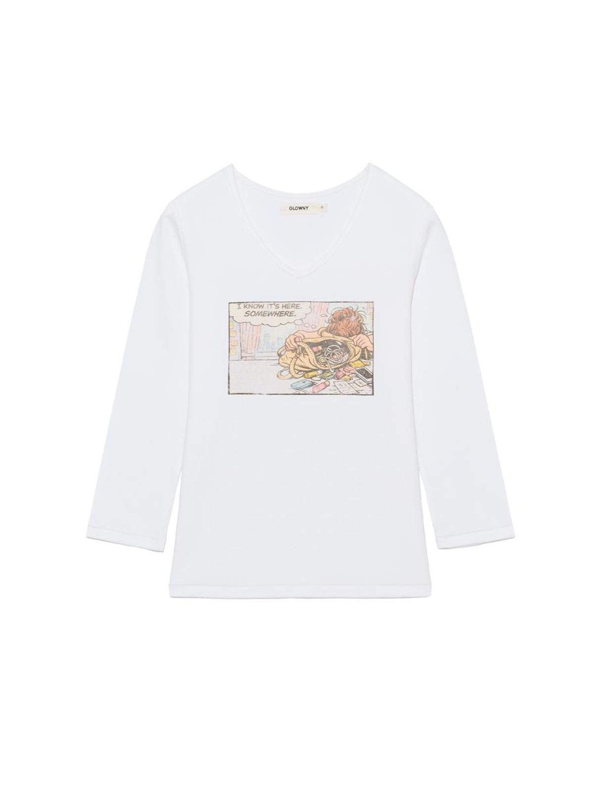 글로니(GLOWNY) LOST GIRL V NECK 3/4 SLEEVE (WHITE)