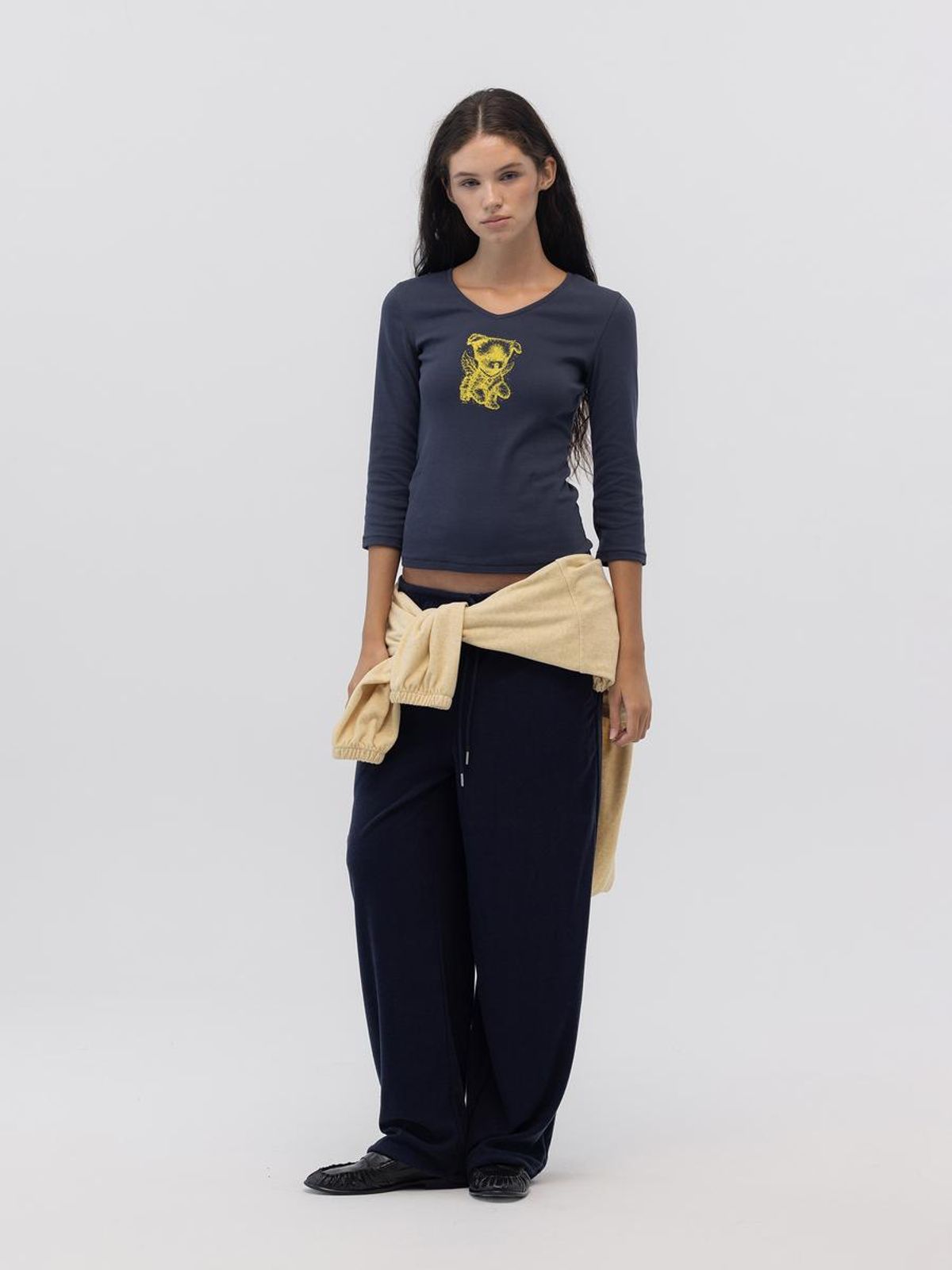 글로니(GLOWNY) ANGEL PUPPY V NECK 3/4 SLEEVE (NAVY)