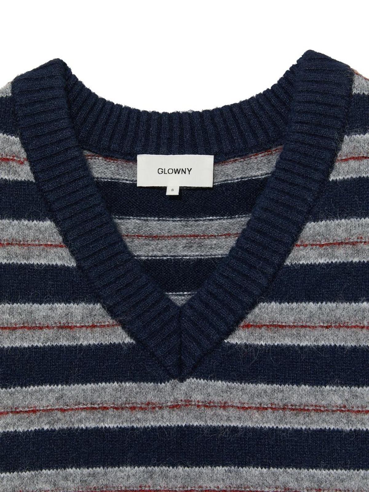 글로니(GLOWNY) MELLOW V-NECK STRIPE KNIT (NAVY STRIPE)