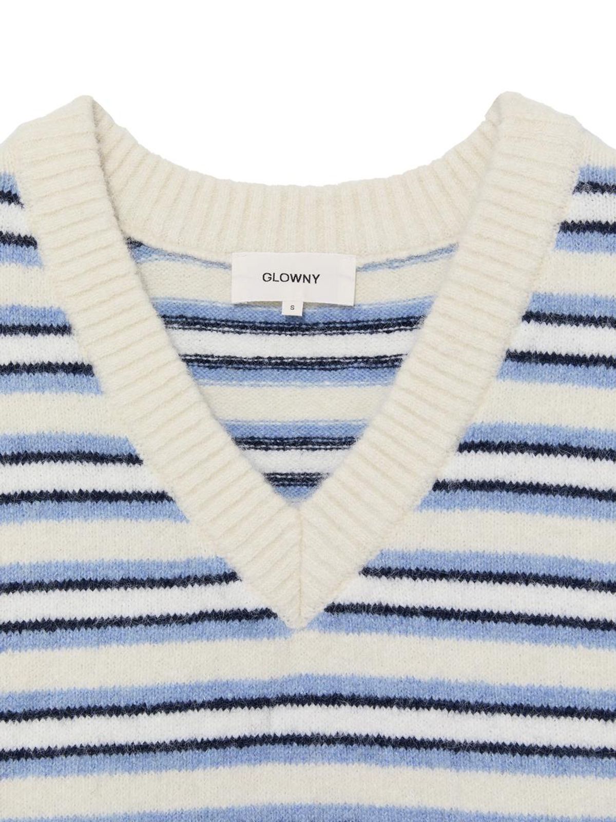 글로니(GLOWNY) MELLOW V-NECK STRIPE KNIT (IVORY STRIPE)