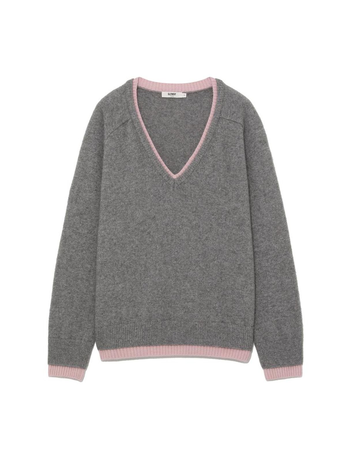글로니(GLOWNY) RACCOON HAZY LAYERED V-NECK KNIT (GRAY)