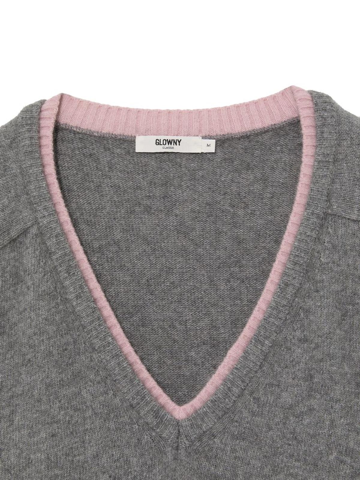 글로니(GLOWNY) RACCOON HAZY LAYERED V-NECK KNIT (GRAY)