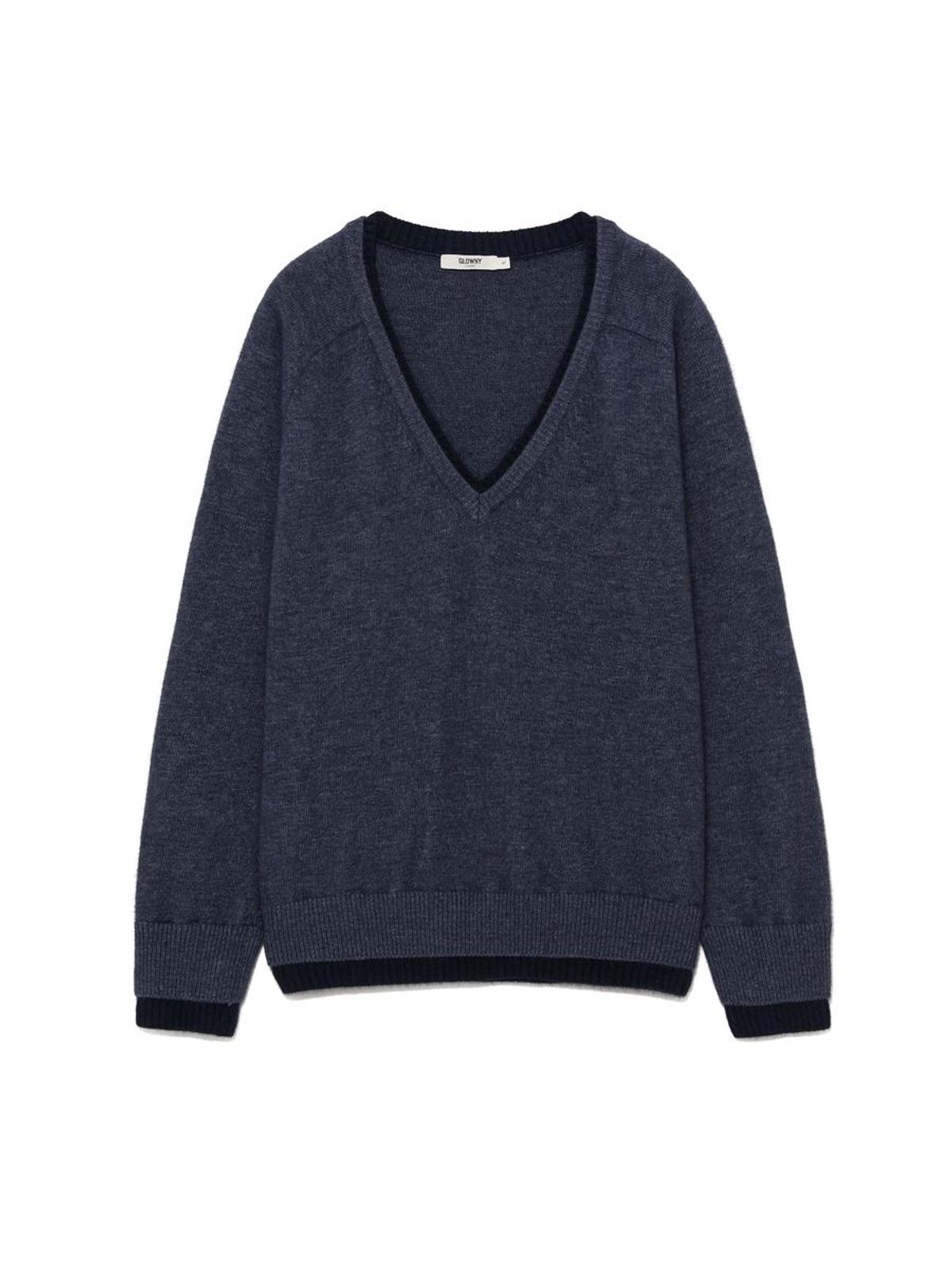 글로니(GLOWNY) RACCOON HAZY LAYERED V-NECK KNIT (NAVY)