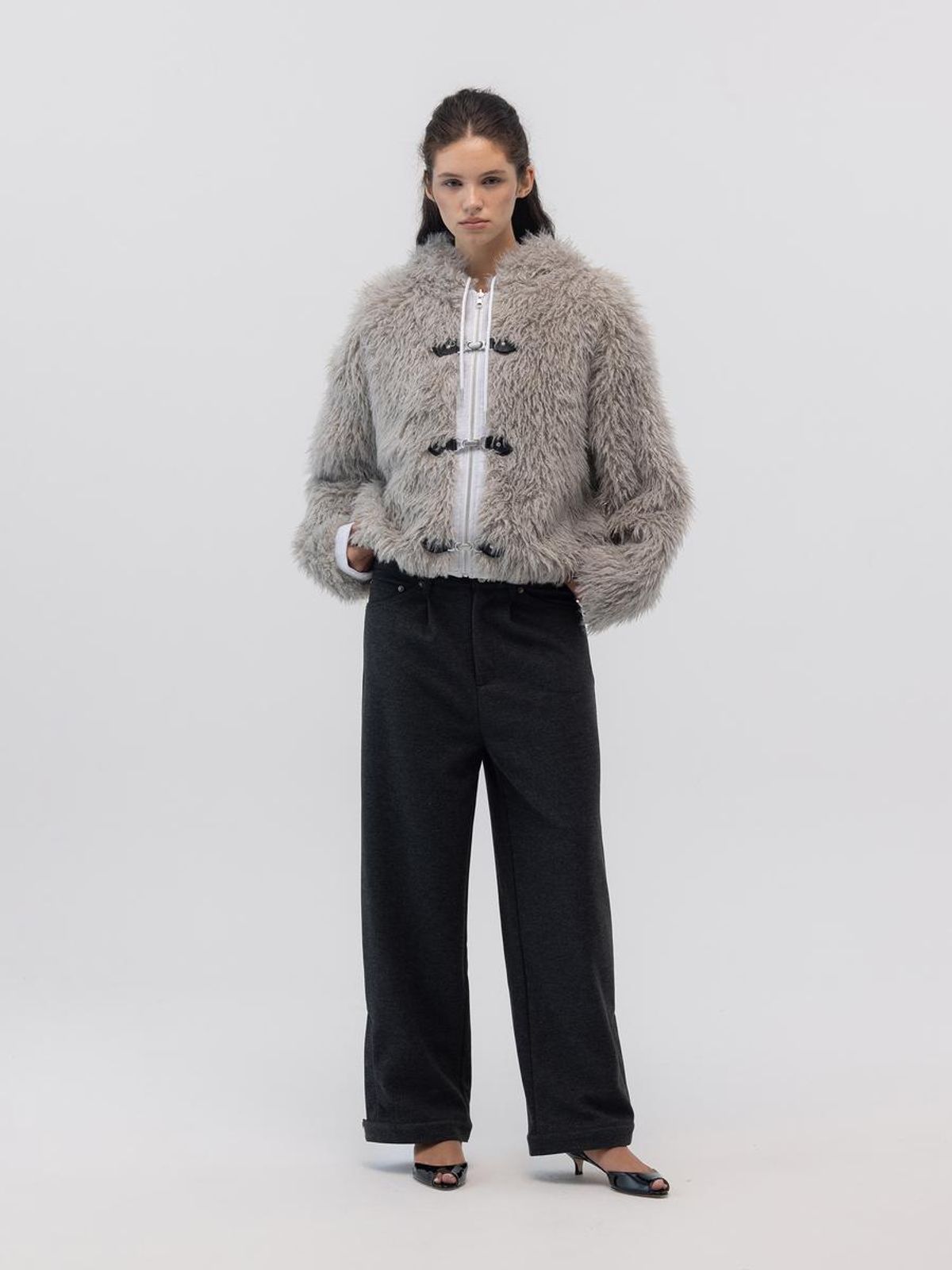 글로니(GLOWNY) FLURRY REVERSIBLE FUR JACKET (MELANGE GRAY)