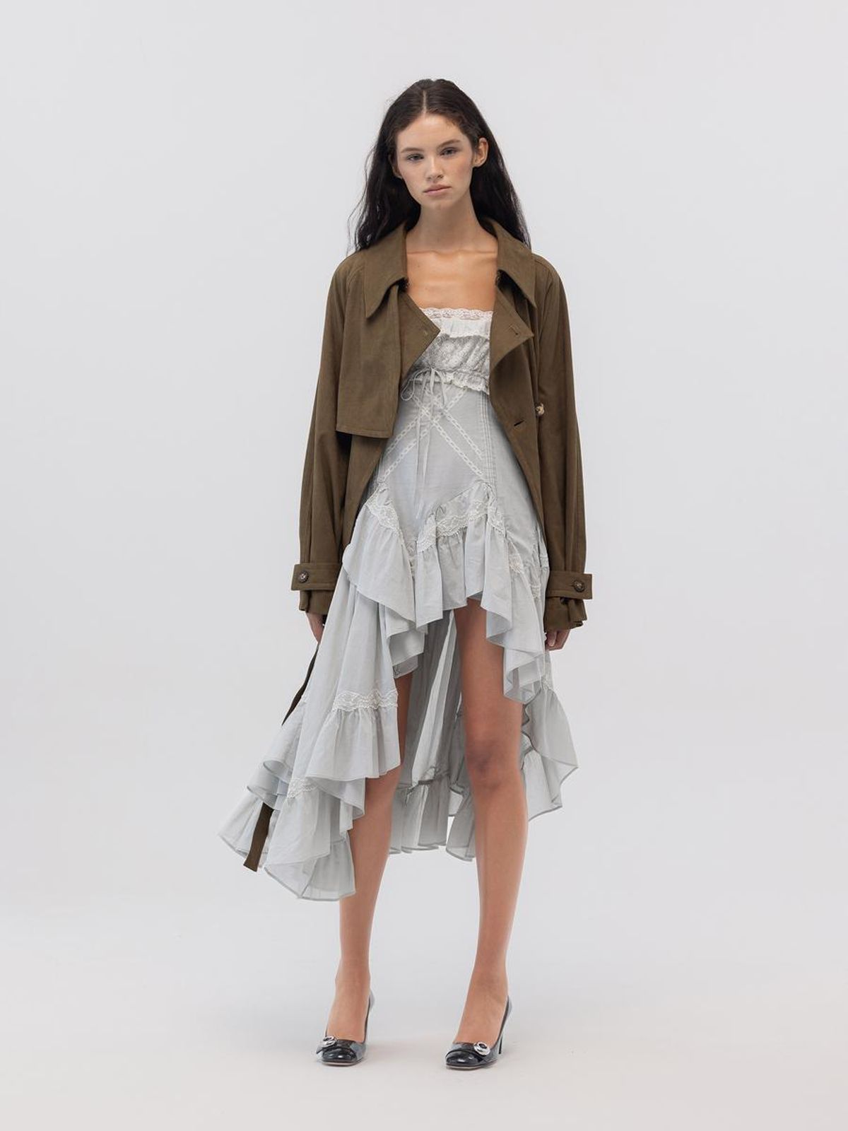 글로니(GLOWNY) MUTE SUEDE TRENCH JACKET (KHAKI)