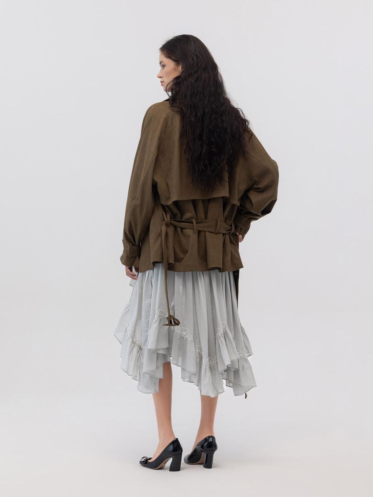 글로니(GLOWNY) MUTE SUEDE TRENCH JACKET (KHAKI)