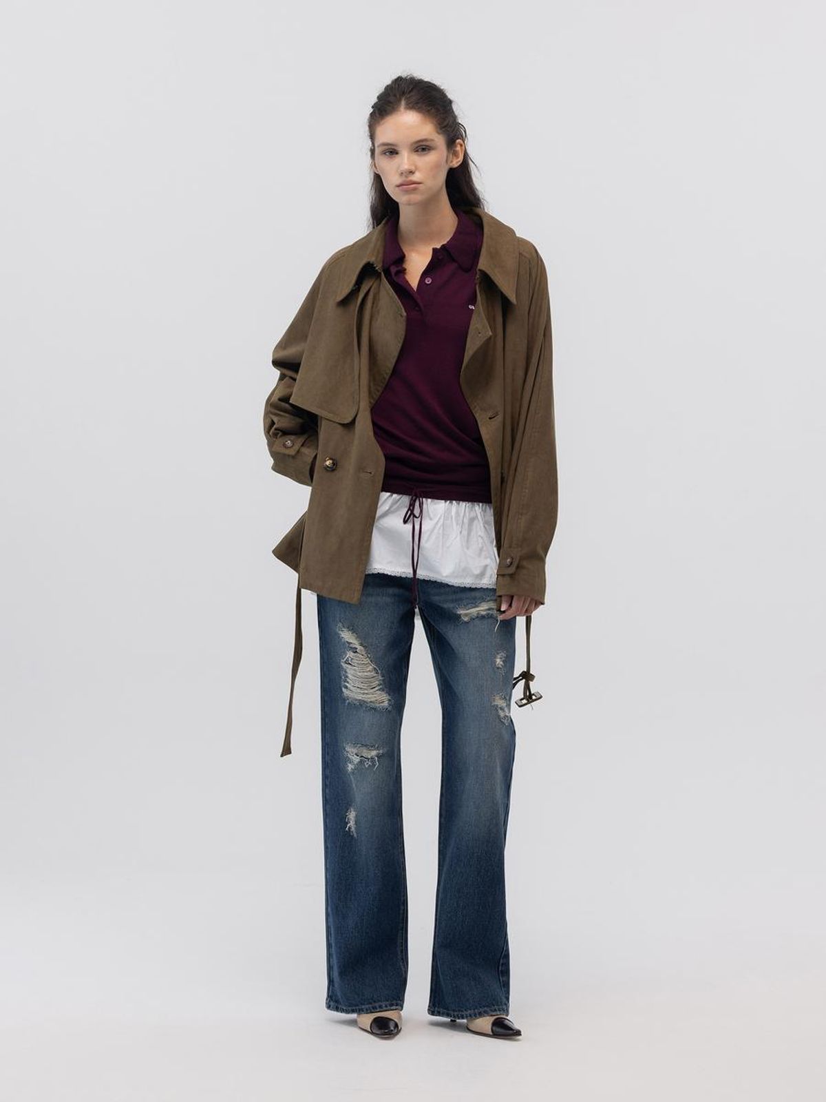 글로니(GLOWNY) MUTE SUEDE TRENCH JACKET (KHAKI)
