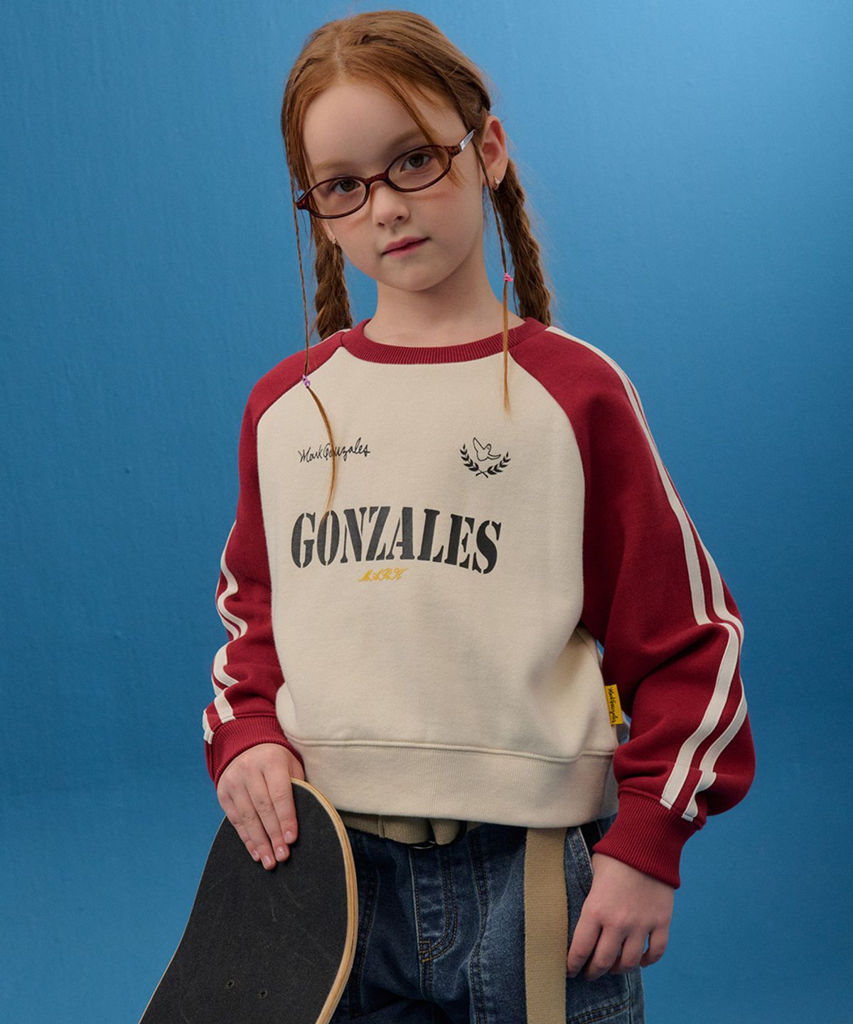 마크곤잘레스 키즈(MARK GONZALES KIDS) 곤잘레스 라글란 테이프 크롭 맨투맨_크림_MG54TM53CM