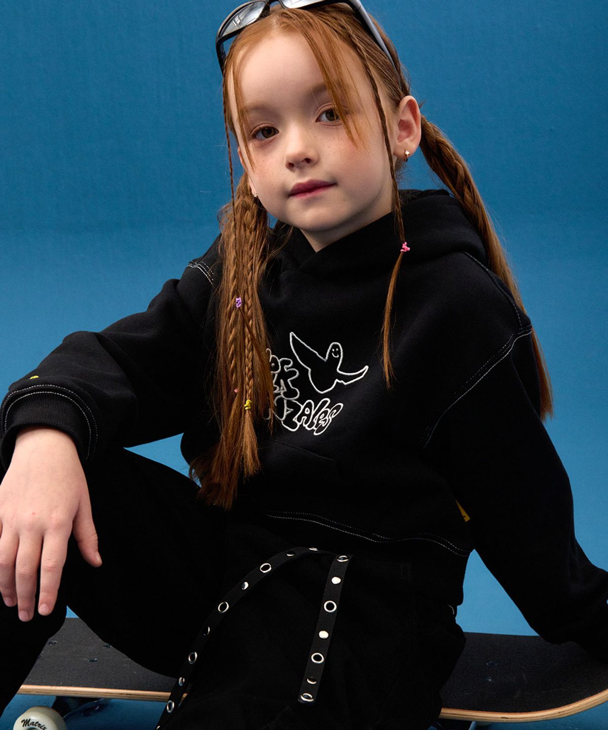 마크곤잘레스 키즈(MARK GONZALES KIDS) 곤잘레스 배색 스티치 후드 티셔츠_블랙_MG54TH51BK