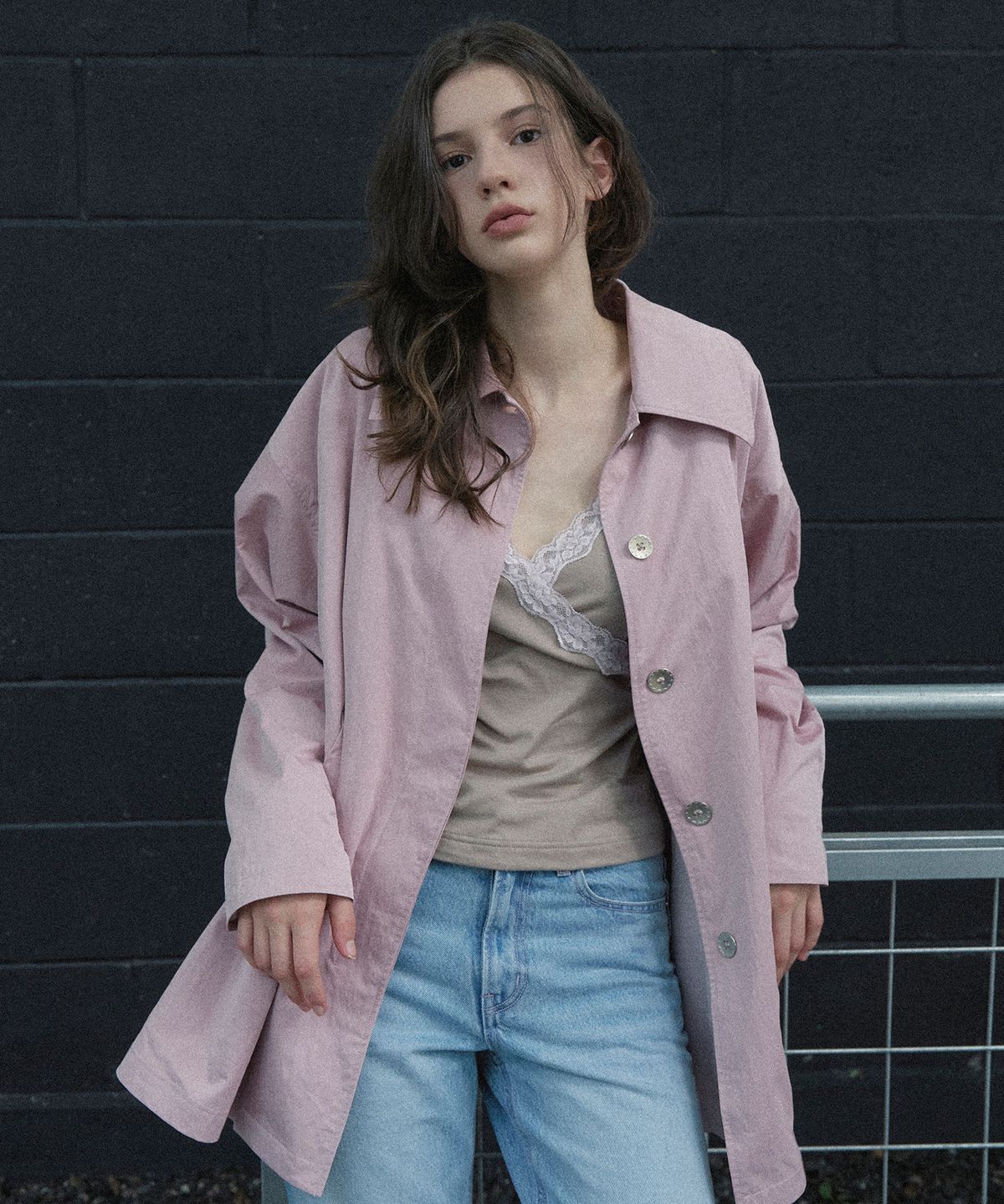 마가린핑거스(MARGARIN FINGERS) FLARE HALF COLLAR JACKET (PINK)