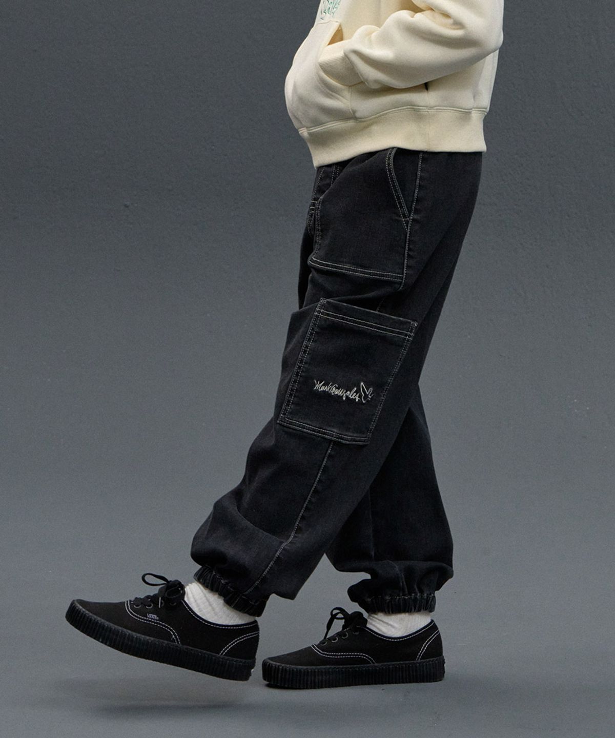마크곤잘레스 키즈(MARK GONZALES KIDS) 곤잘레스 밴딩 조거핏 데님 팬츠_블랙_MG54PD02BK