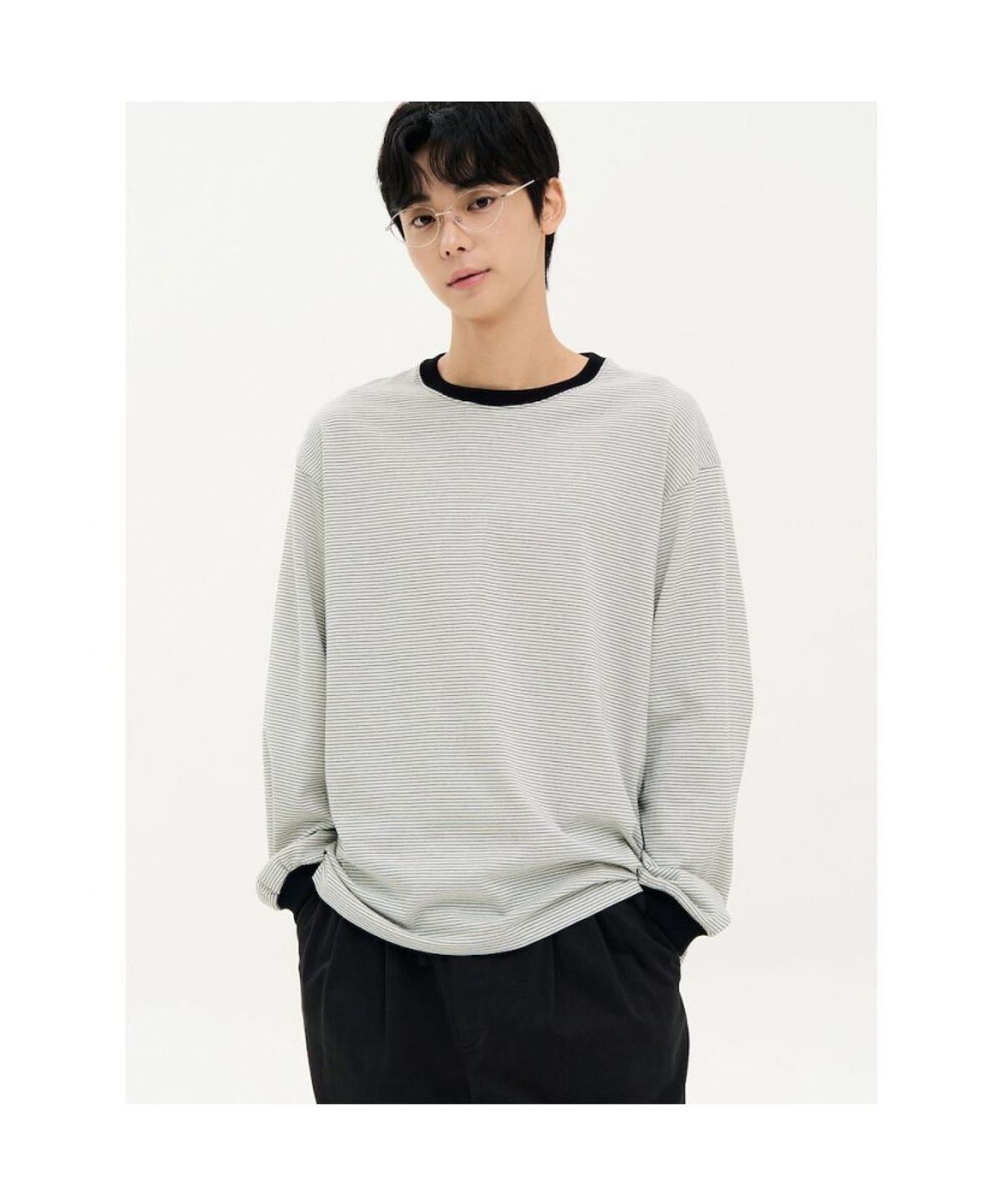 에잇세컨즈(8SECONDS) 데일리 스트라이프 긴소매 티셔츠  화이트
