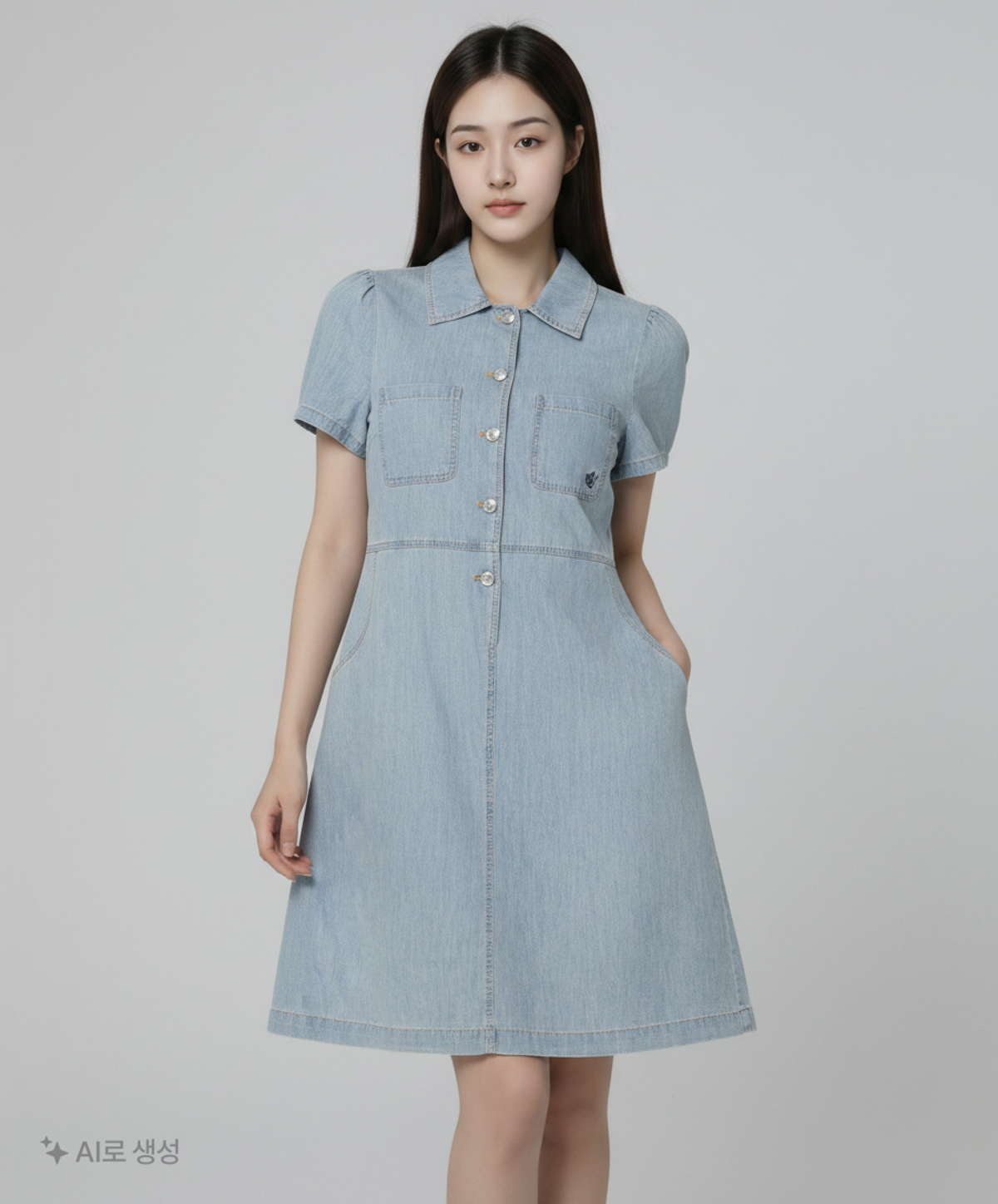 마리끌레르(MARIE CLAIRE) 데님 반오픈 카라 원피스(MAFBOP25MLB) 38