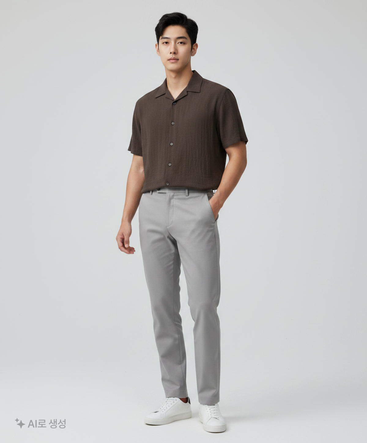 쿠어(COOR) 내추럴 링클 오픈 카라 셔츠 (차콜그레이) S