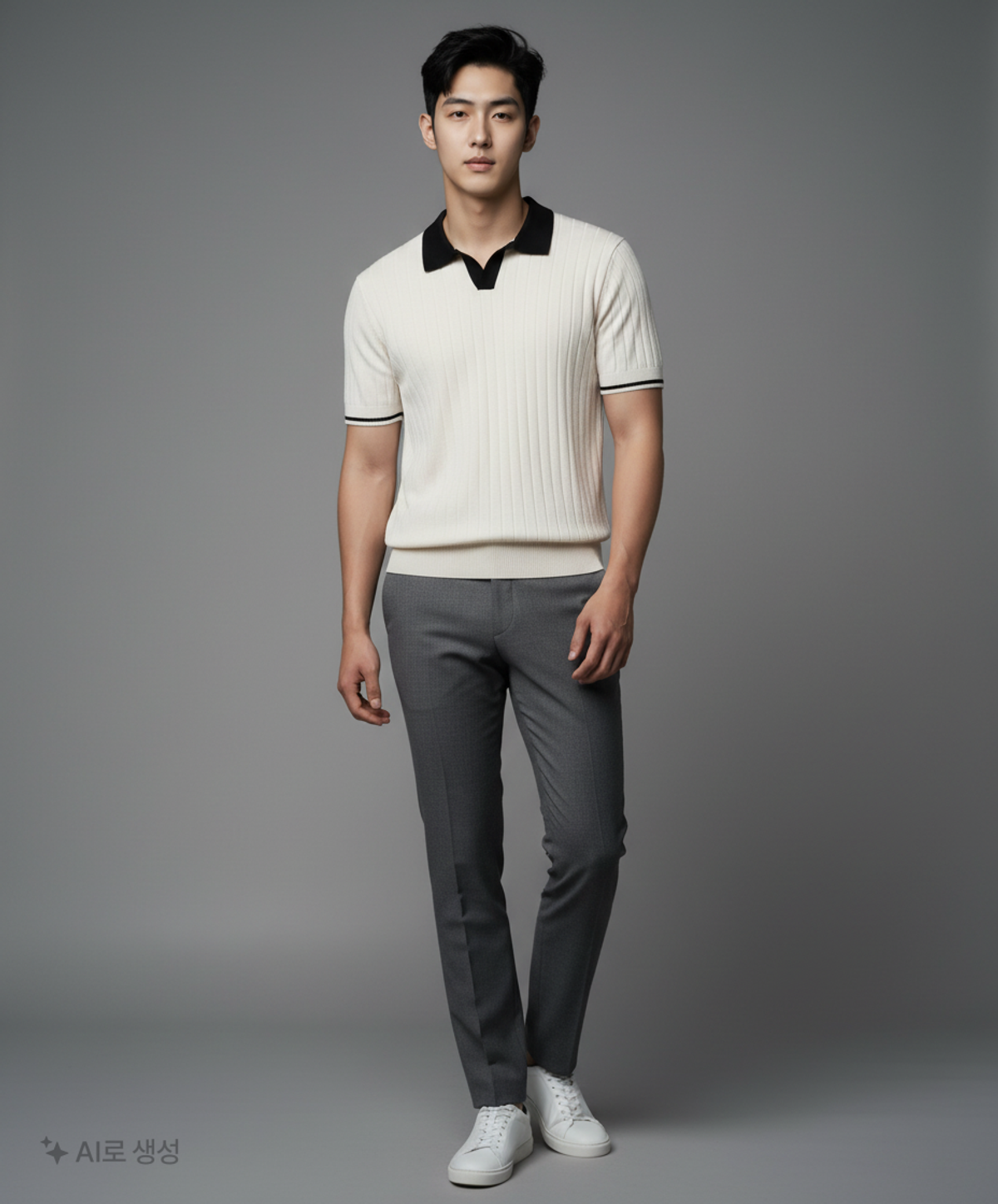 커스텀어클락(COSTUME O’CLOCK) 쿨 린넨라이크 리브드 카라 배색 숏 슬리브 니트_6 COLOR COOSKT044 L