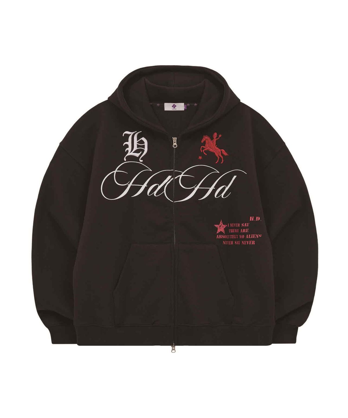 후드후드(HOODHOOD) 88 백 그래픽 스타 후드 집업 블랙