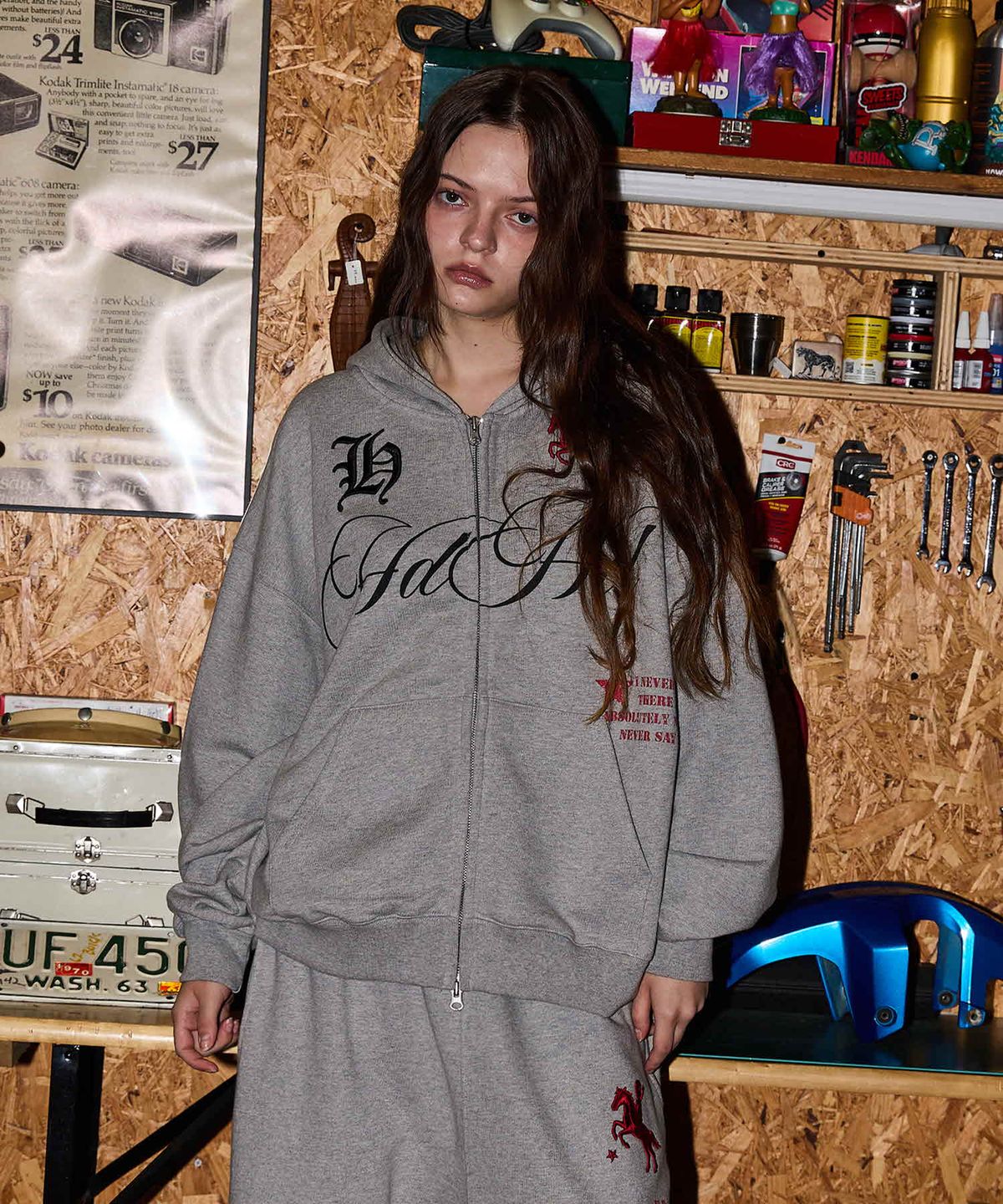 후드후드(HOODHOOD) 88 백 그래픽 스타 후드 집업 멜란지그레이