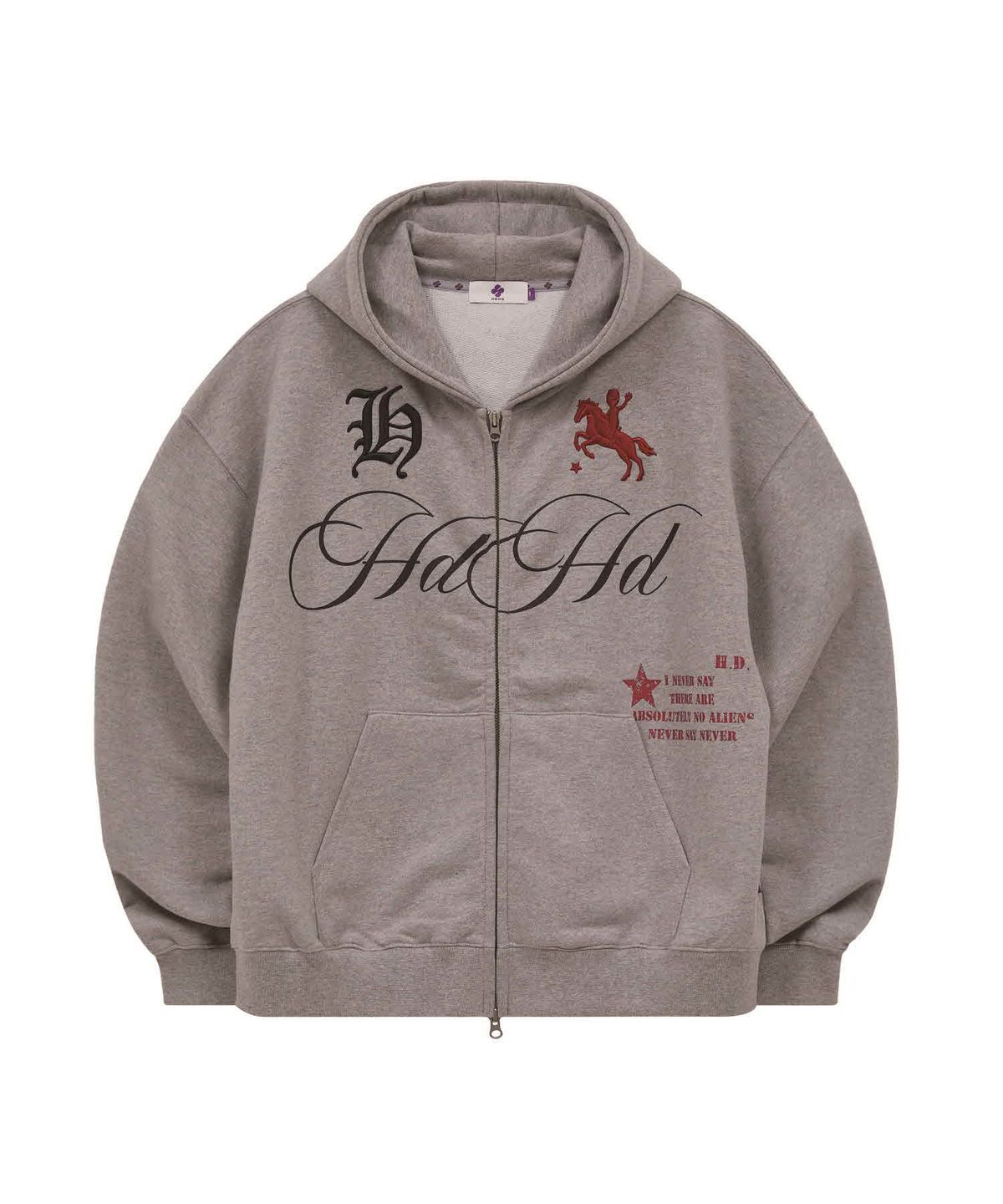 후드후드(HOODHOOD) 88 백 그래픽 스타 후드 집업 멜란지그레이