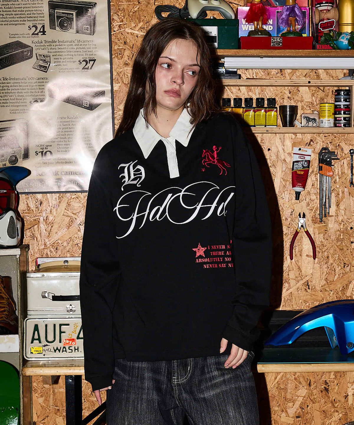 후드후드(HOODHOOD) 럭비 폴로 셔츠 롱슬리브 블랙