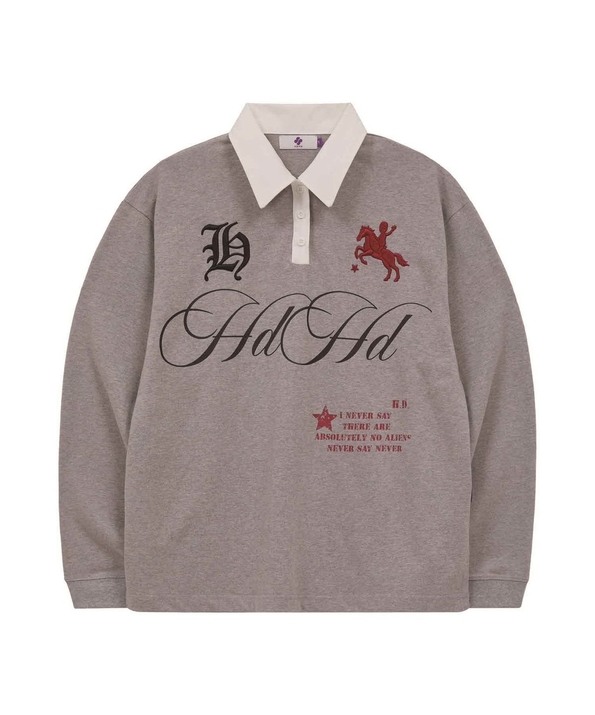 후드후드(HOODHOOD) 럭비 폴로 셔츠 롱슬리브 멜란지그레이