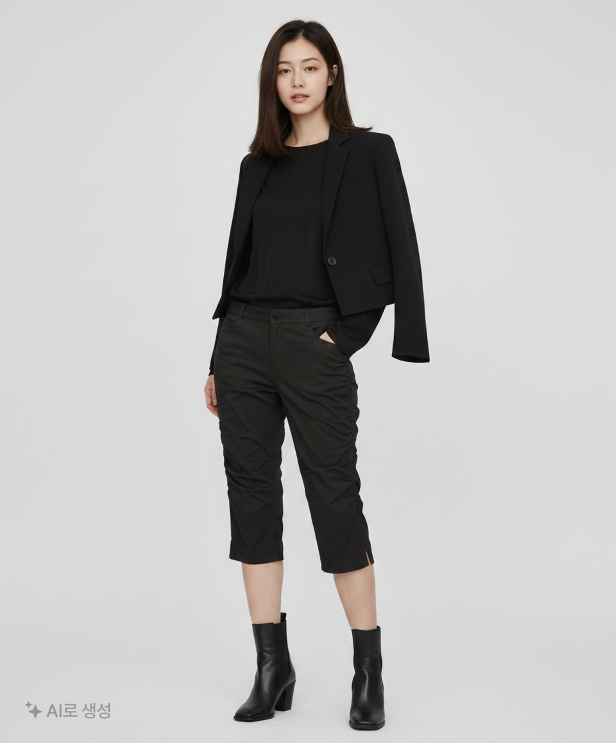 몽돌(MONGDOL) 사이드 셔링 카프리 팬츠 블랙 MDPT081BLACK L