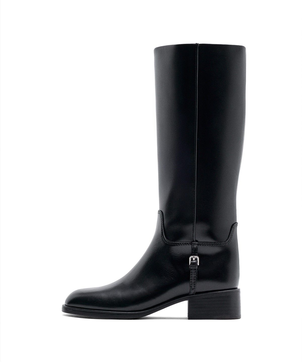 마시모두띠(MASSIMO DUTTI) 사이드 버클 플랫 가죽 롱부츠