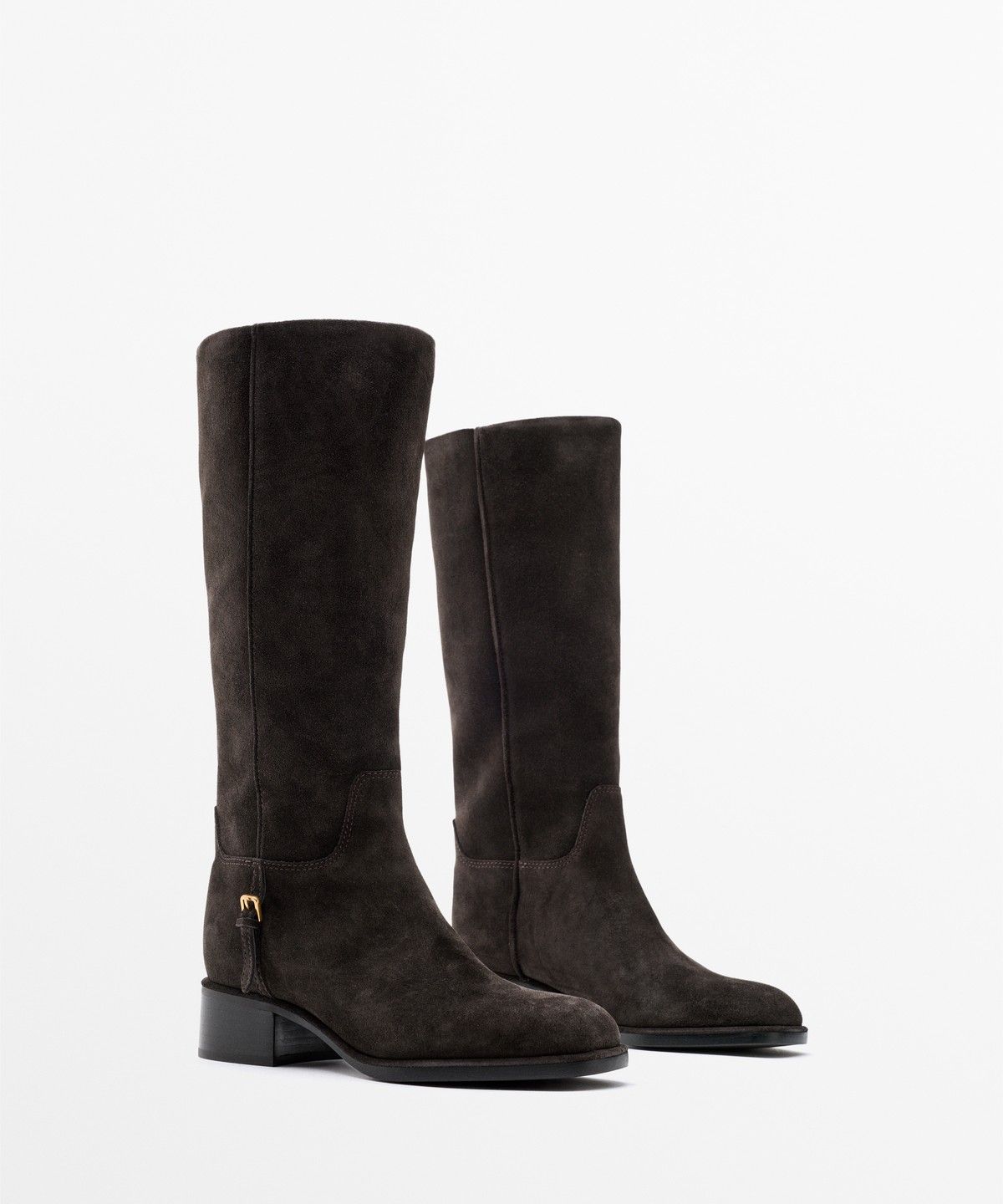 마시모두띠(MASSIMO DUTTI) 스플릿 스웨이드 측면 버클 플랫 롱부츠
