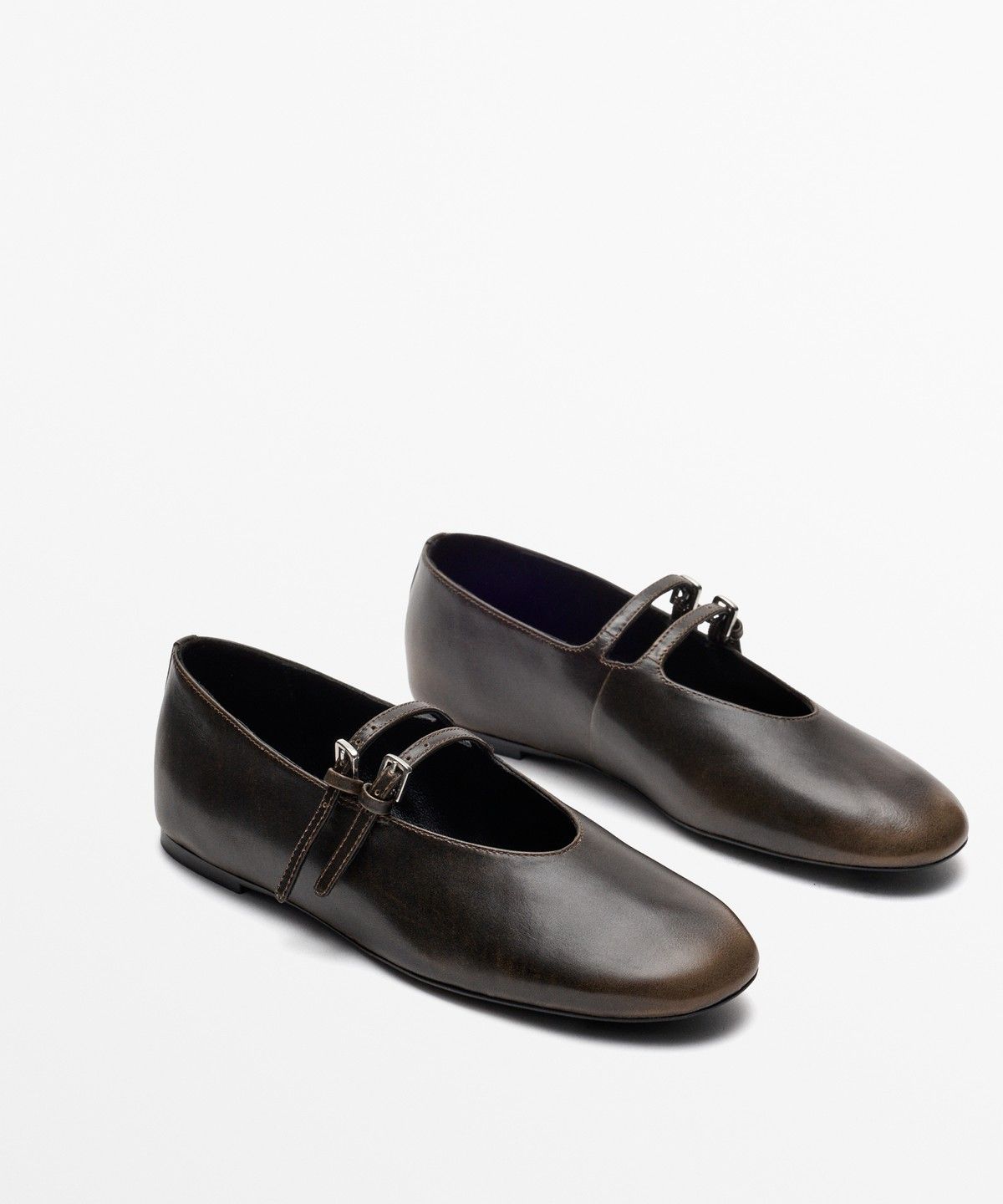 마시모두띠(MASSIMO DUTTI) 더블 스트랩 가죽 발레리나
