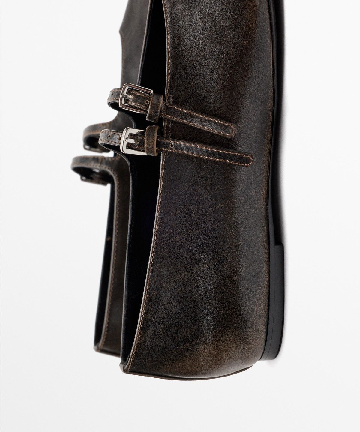 마시모두띠(MASSIMO DUTTI) 더블 스트랩 가죽 발레리나