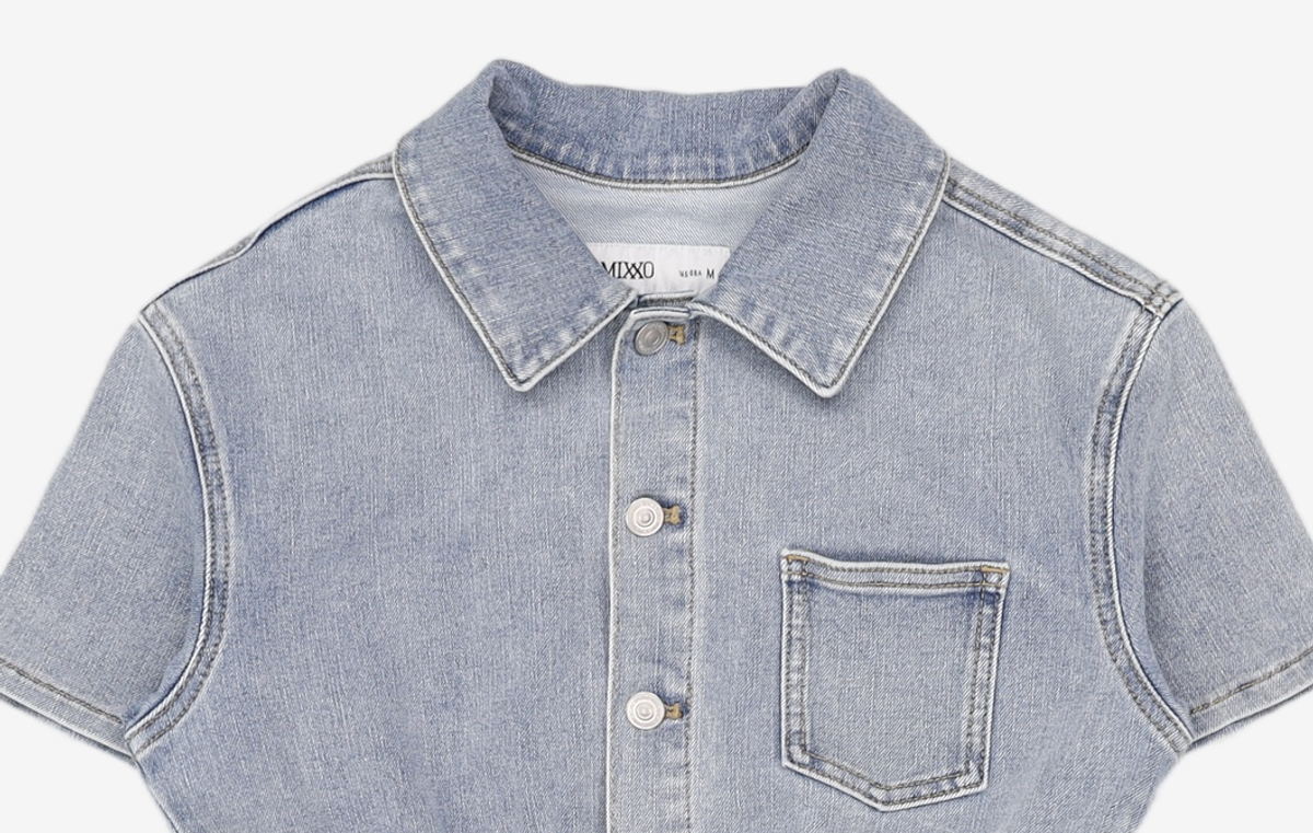 미쏘(MIXXO) 데님 반팔 미니 원피스 OWD433J RE_MIWOWD54QJ M