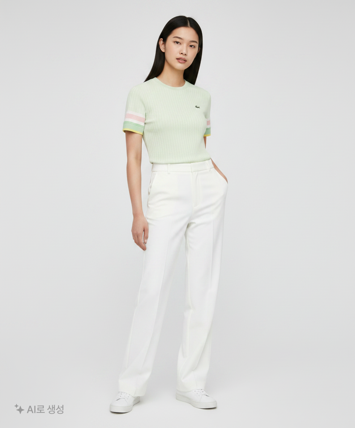 라코스테(LACOSTE) 여성 소매 배색 티셔츠 TF0606-51G FRC 36