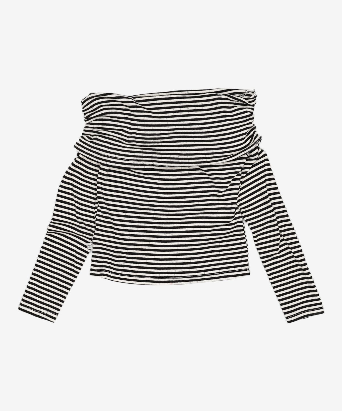 큐리티(CURETTY) C OFF-SHOULDER STRIPE T-SHIRT_BLACK S
