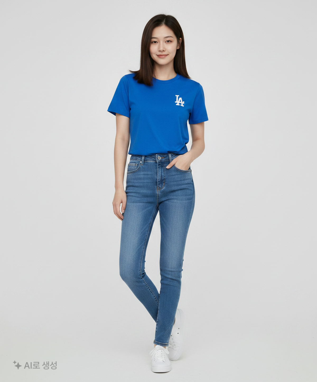 엠엘비(MLB) 자수 프린팅 베이직 티셔츠 LA (BLUE) 90