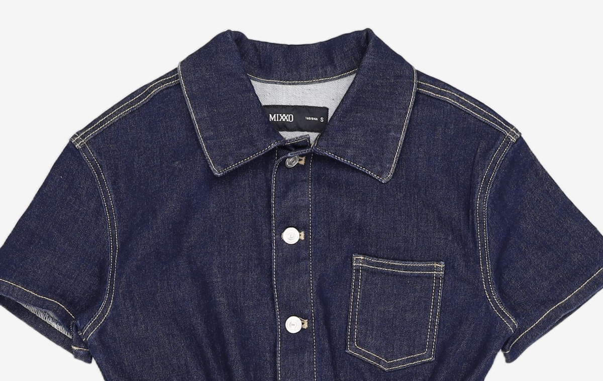 미쏘(MIXXO) 데님 반팔 미니 원피스 OWD433J RE_MIWOWD54QJ S