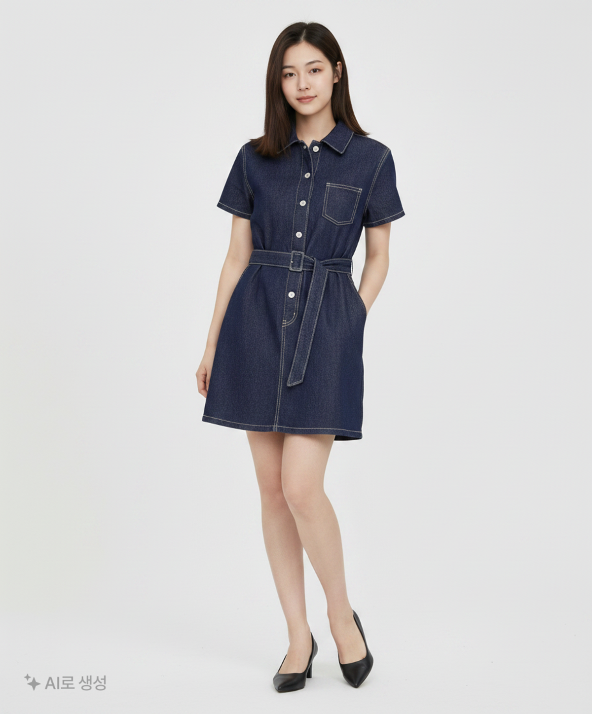 미쏘(MIXXO) 데님 반팔 미니 원피스 OWD433J RE_MIWOWD54QJ S