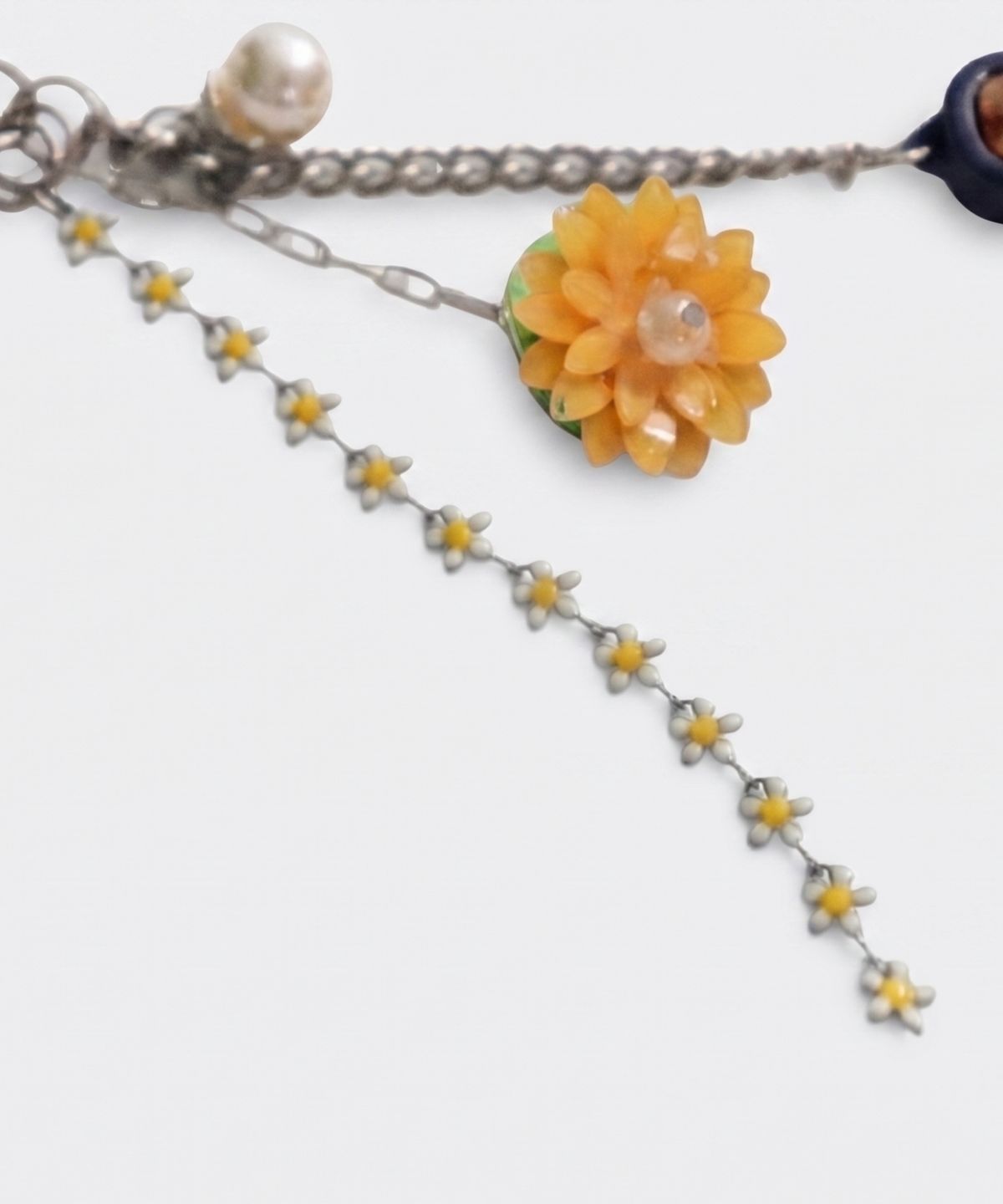 봉보(BONBEAU) Vintage glass flower chain key ring 아크릴 글라스 꽃 데이지 체인 스와로브스키 참 가방 파우치 키링