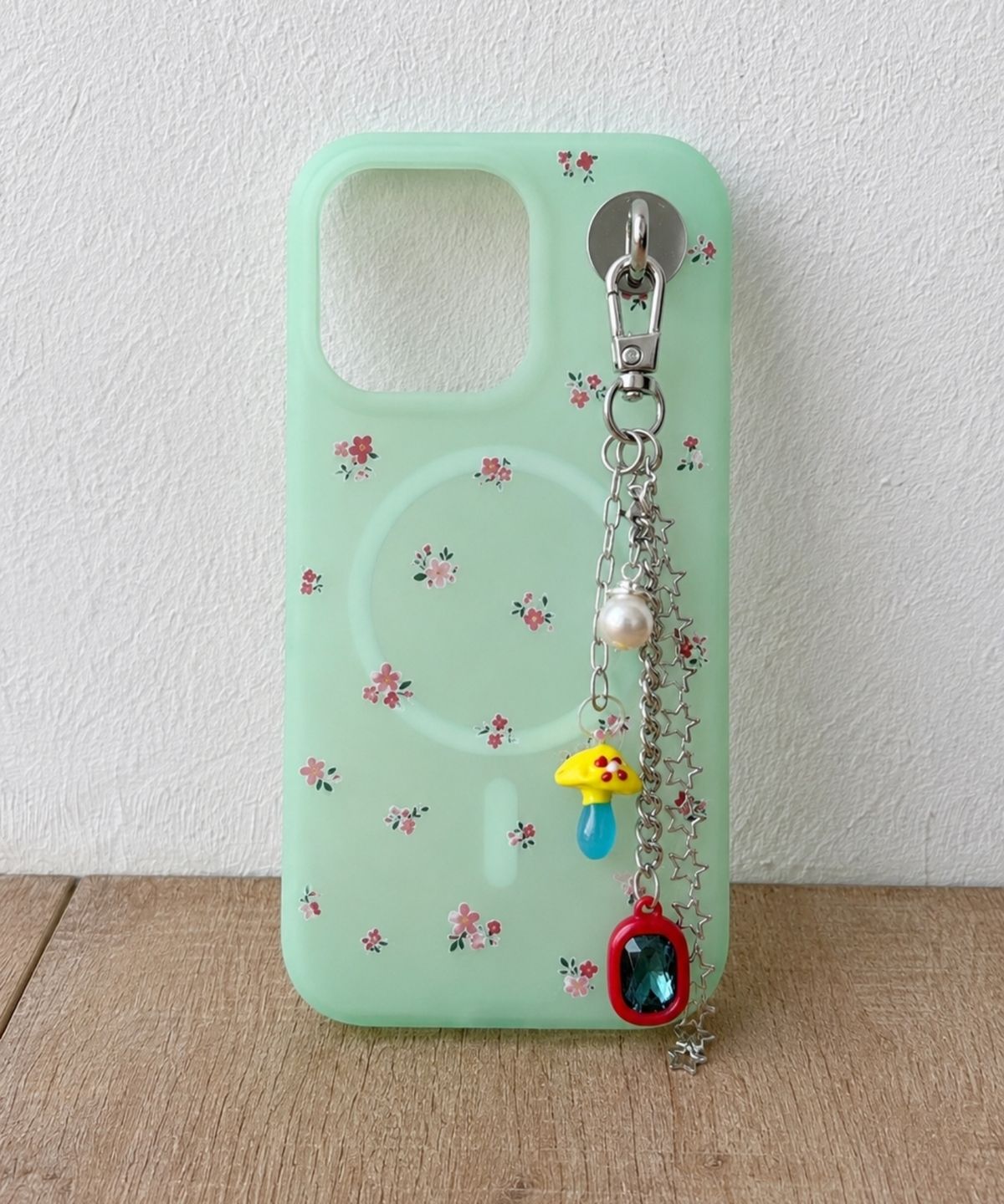봉보(BONBEAU) Glass mushroom star chain key ring 아크릴 글라스 머쉬룸 별 체인 스와로브스키 참 가방 파우치 키링