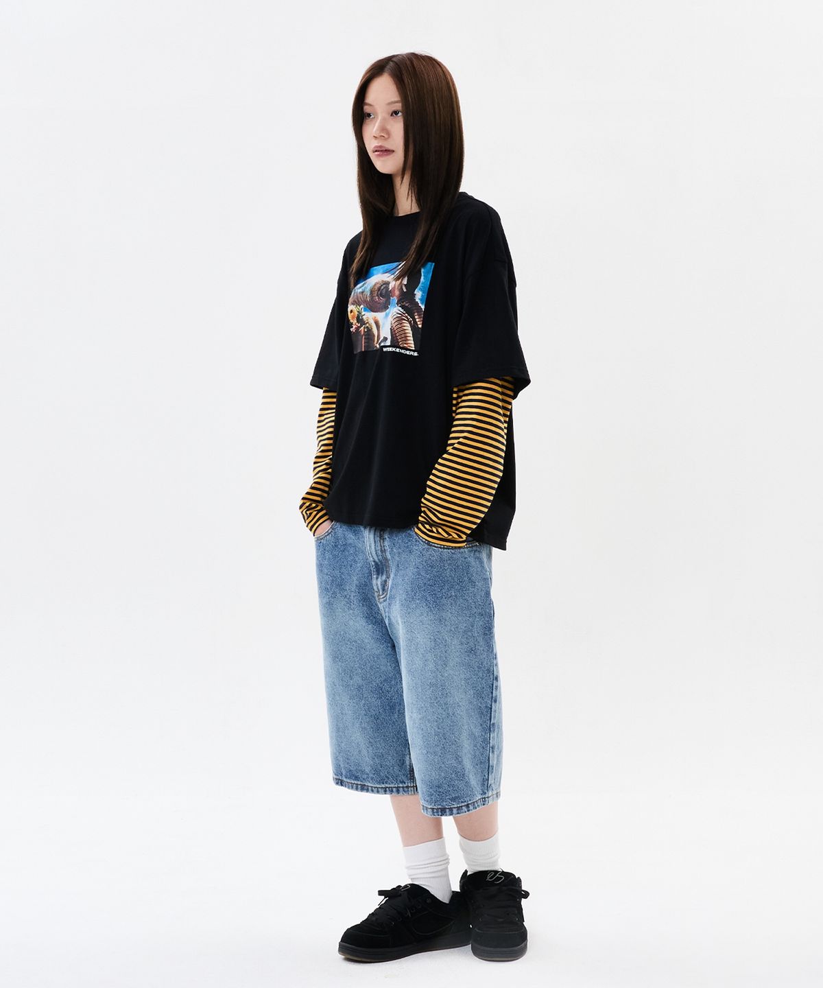 위캔더스(WKNDRS) WKNDRS x E.T. LAYERED T-SHIRT (BLACK)