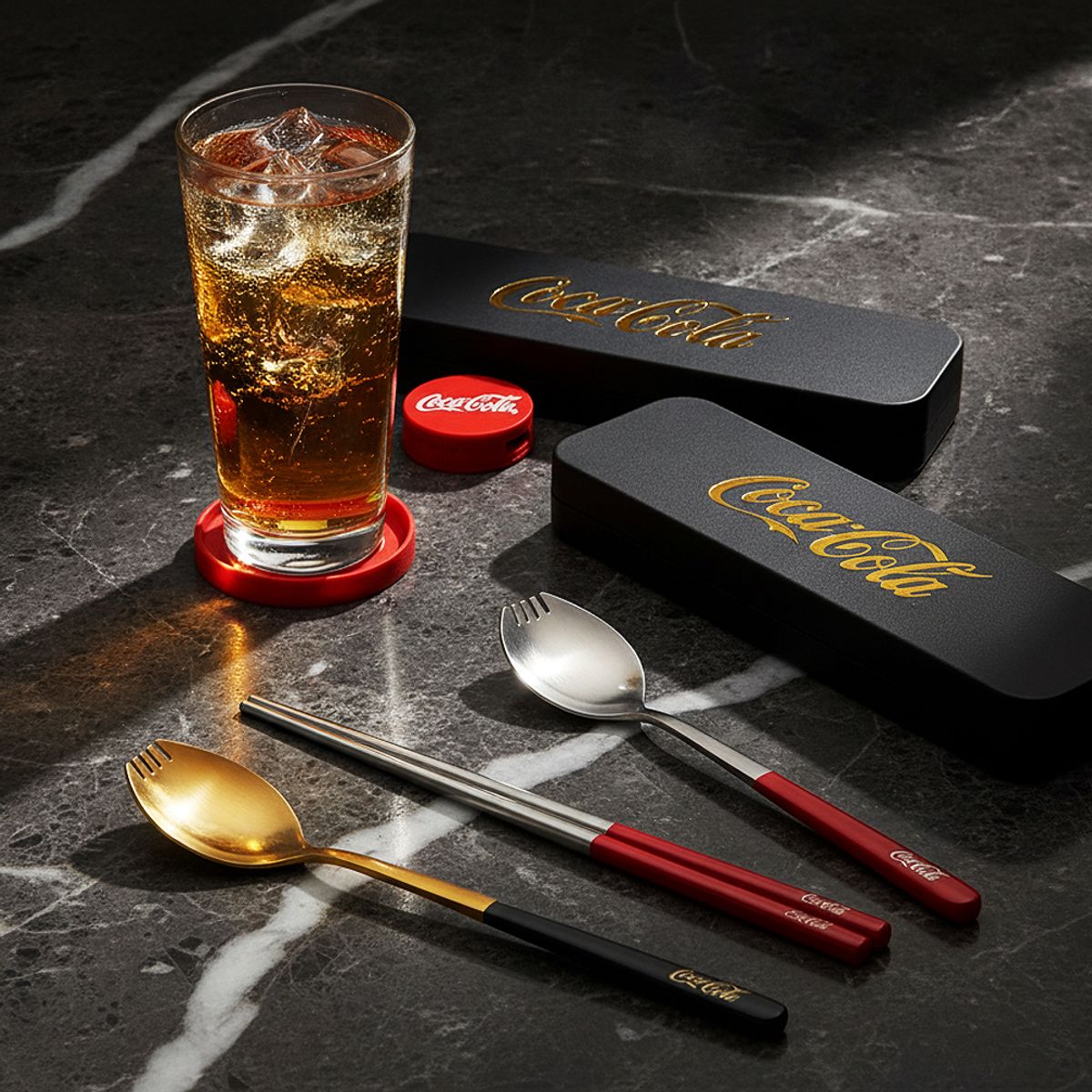 엔조이 코카콜라(ENJOY COCACOLA) 코카콜라 시그니처 스테인리스 휴대용 수저세트